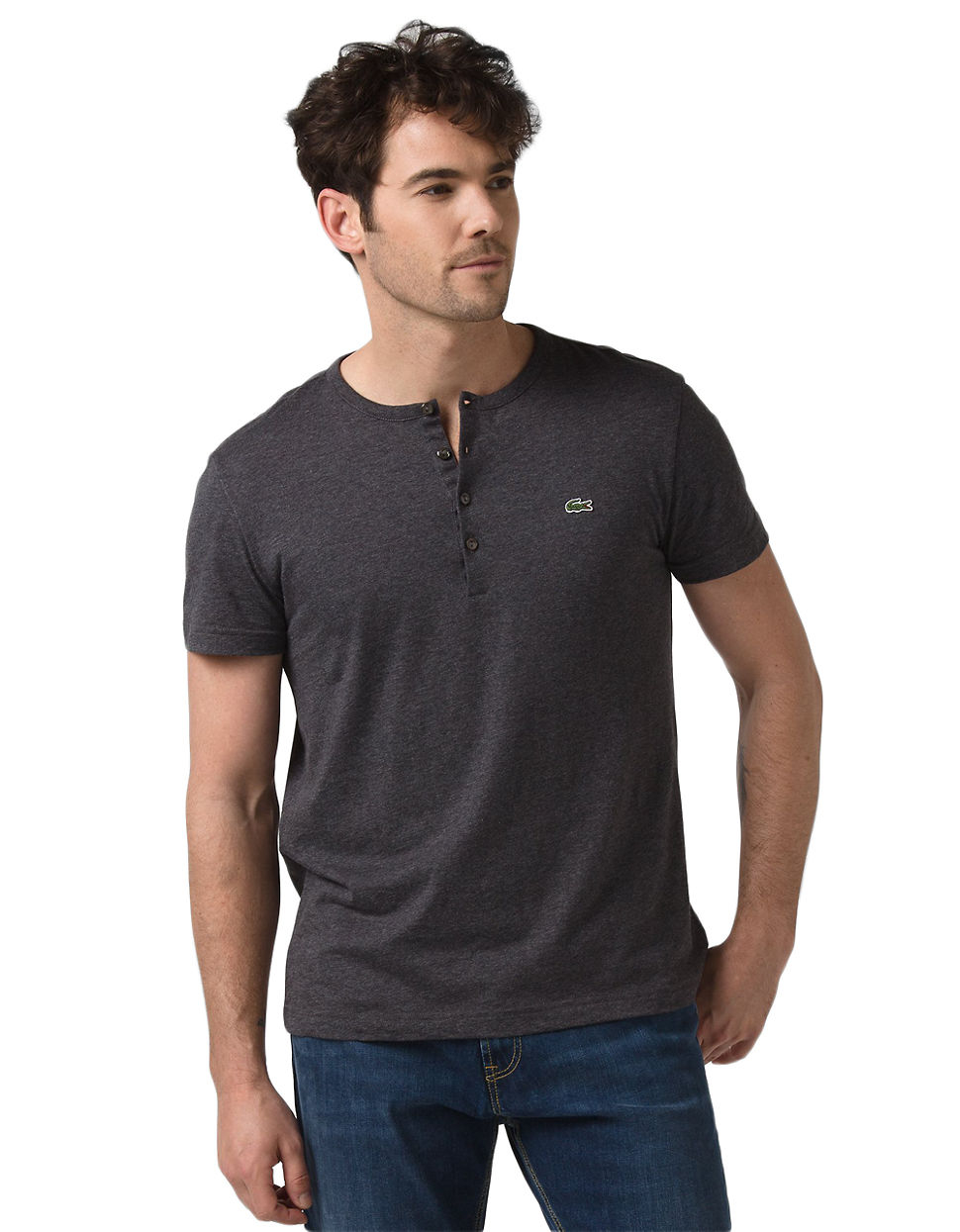 Lyst - Lacoste Pima Cotton Henley T-Shirt in Gray for Men