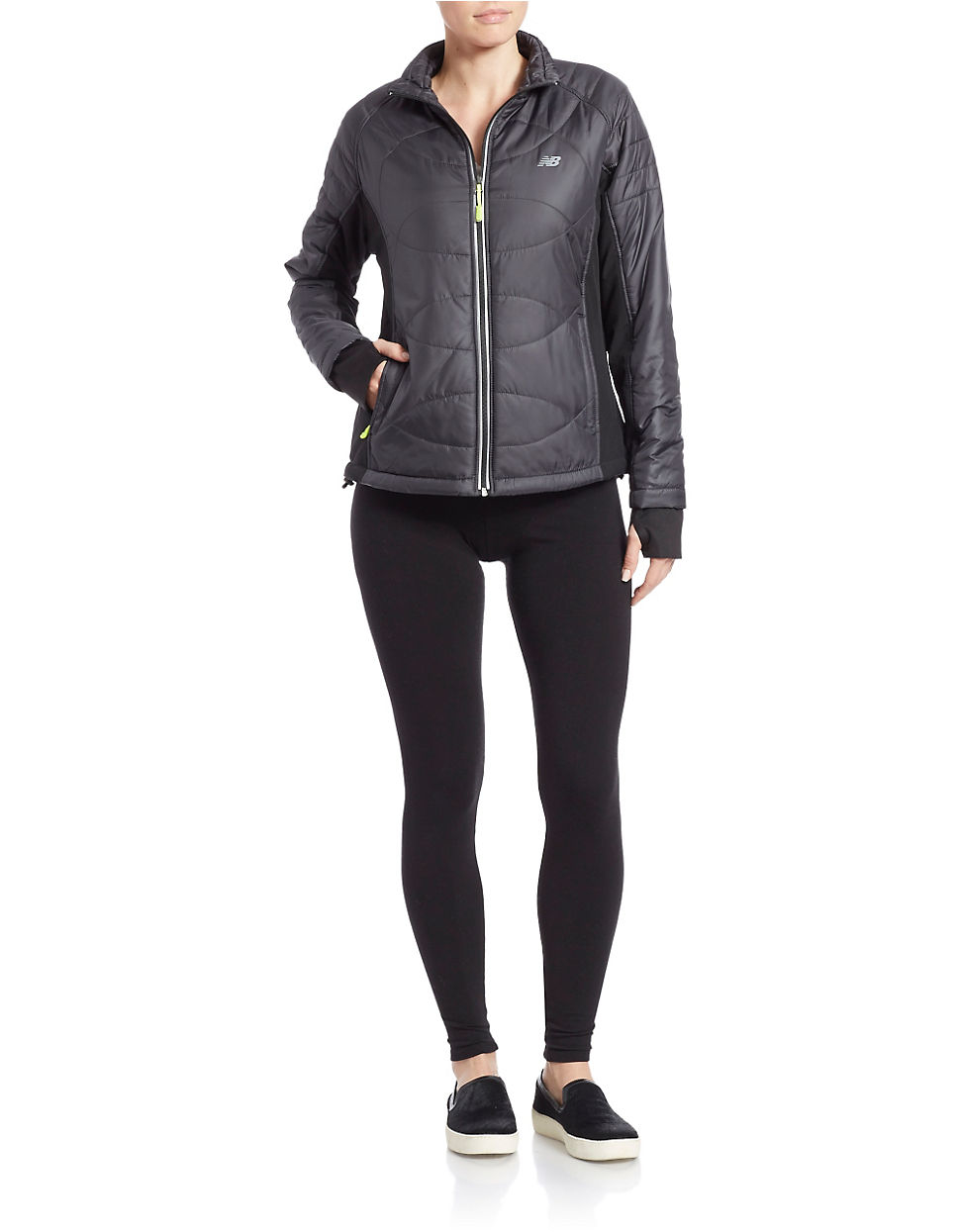 New Balance Zip Front Puffer Coat in Grey (Gray) Lyst