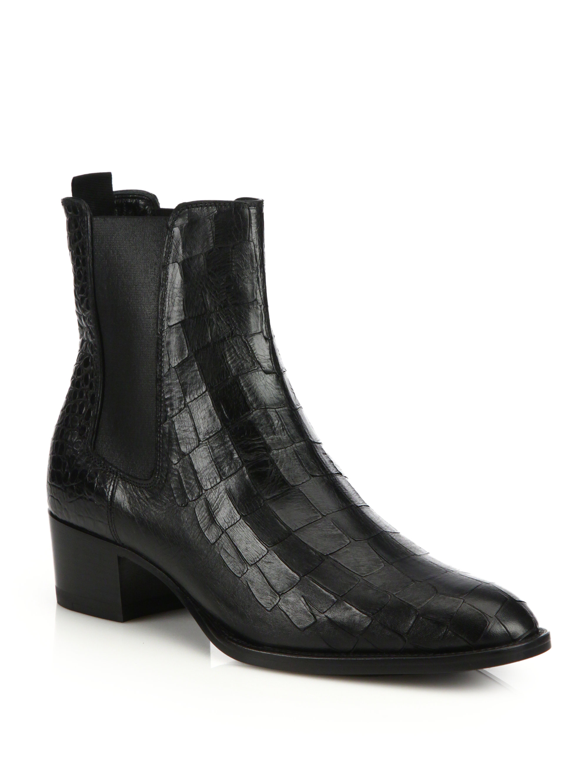 Lyst - Saint Laurent Croc-Embossed Leather Ankle Boots in Black