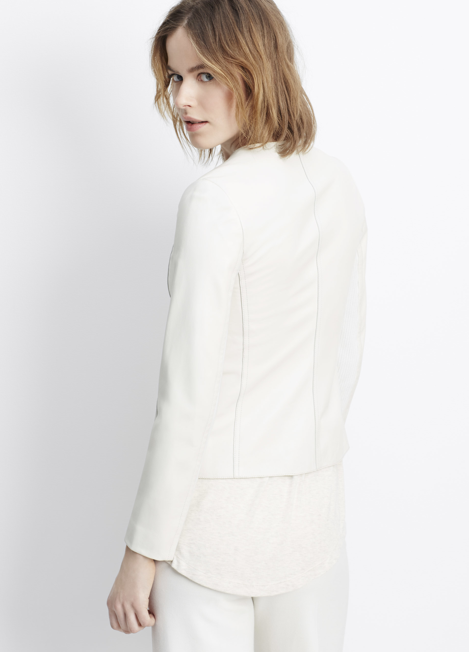 Vince Tailored Collarless Leather Jacket in White - Lyst