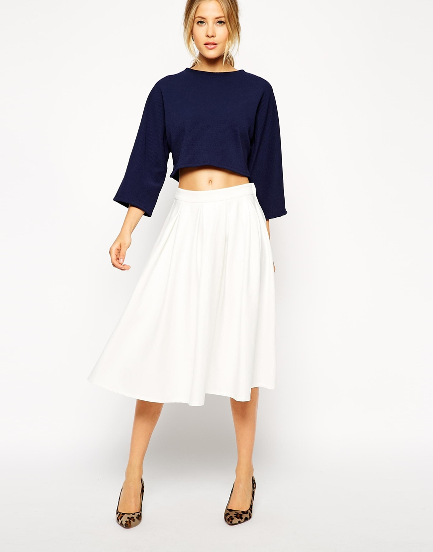 Lyst Asos Midi Skirt In Ponte With Pleats In White 2527