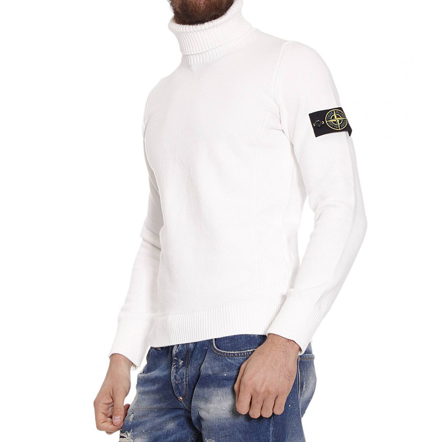 Stone island Sweater Winter Cotton Turtleneck in White for Men | Lyst