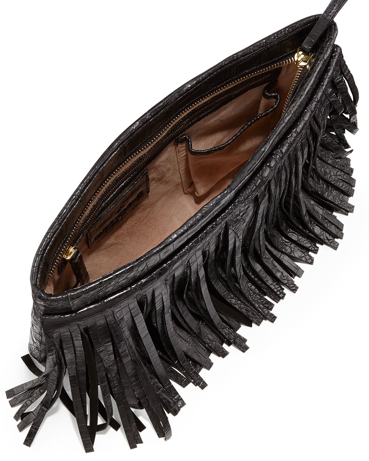 Nancy gonzalez Crocodile Fringe Crossbody Clutch Bag in Black | Lyst