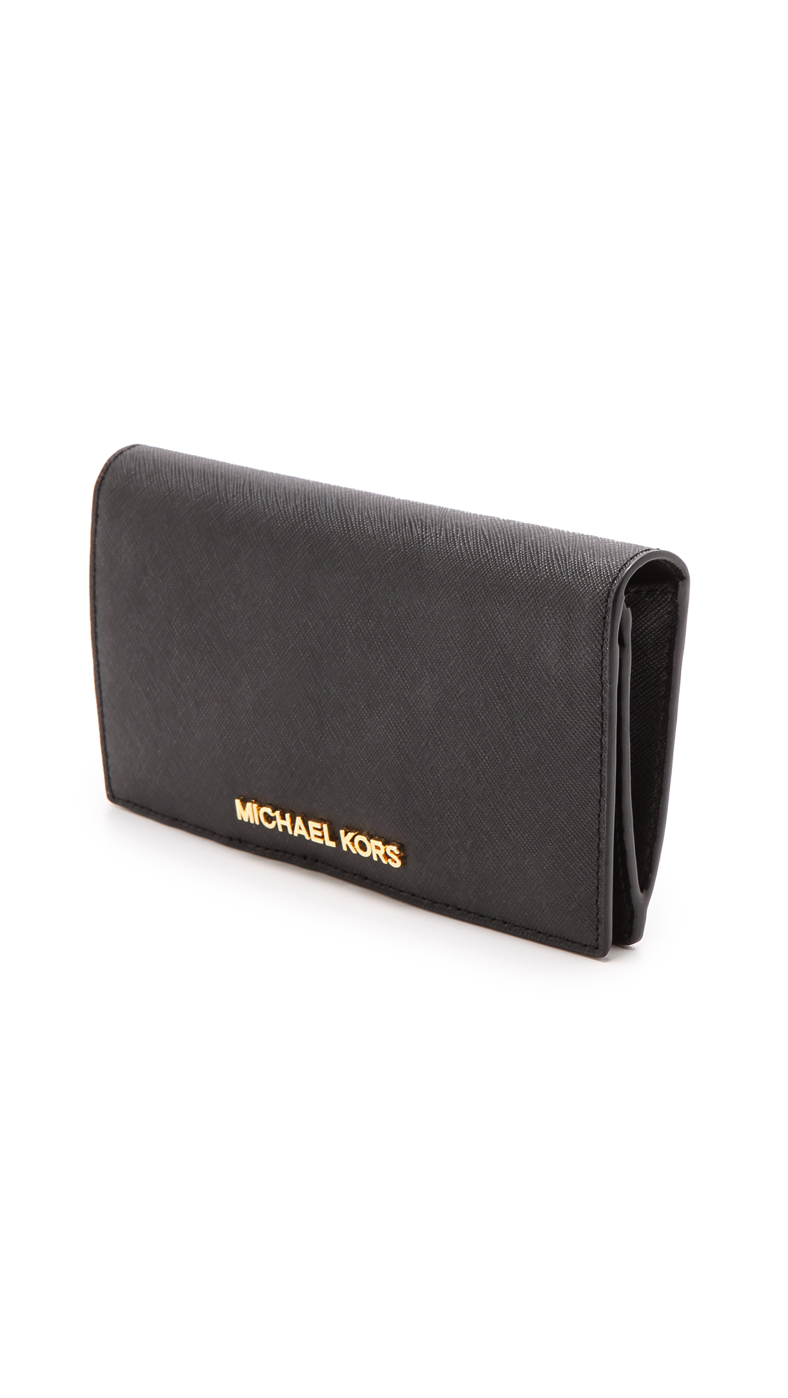 lyst michael michael kors jet set travel large slim wallet in black lyst michael michael kors jet set travel large slim wallet in black