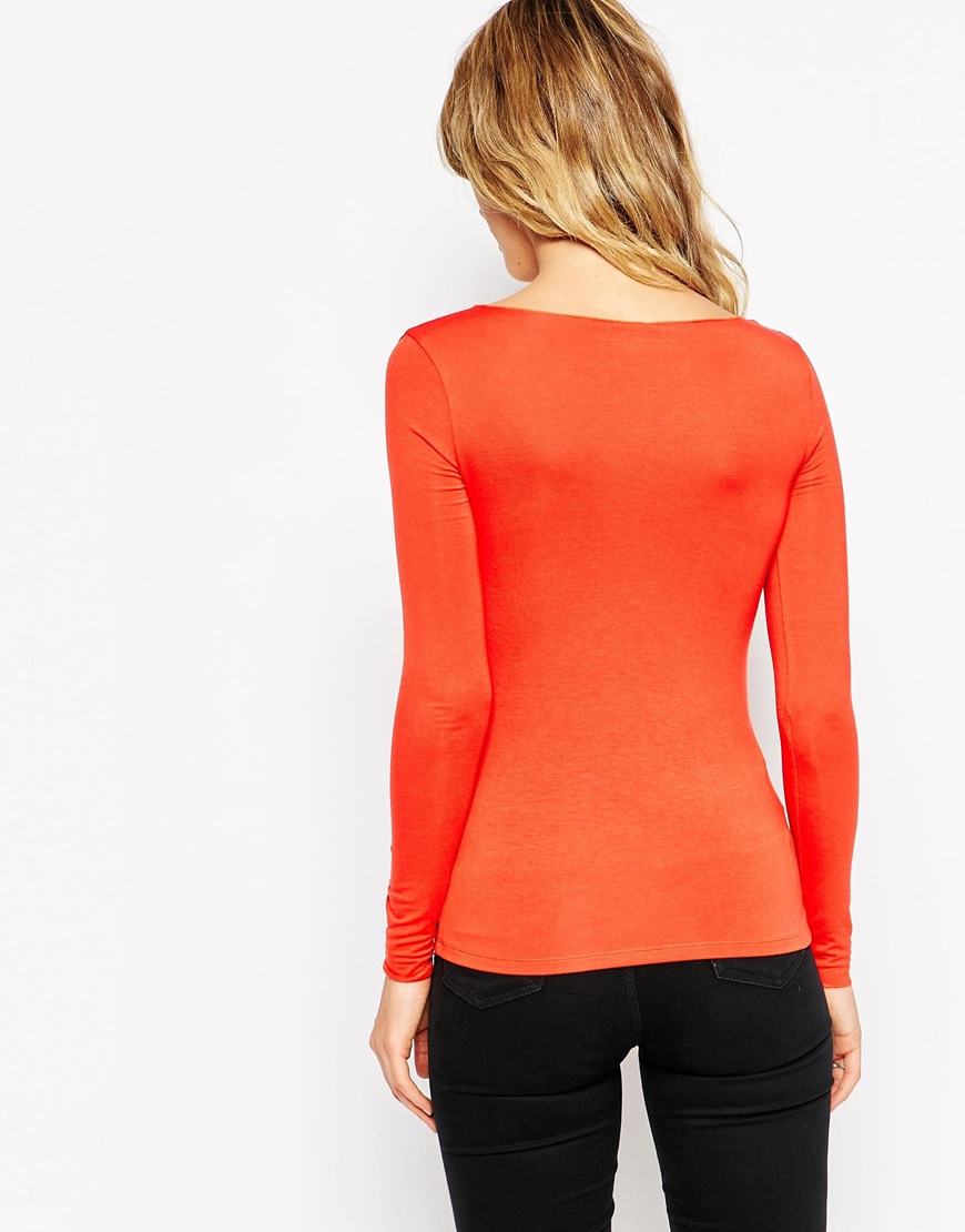 Lyst - Asos The Scoop Neck Top With Long Sleeves in Red