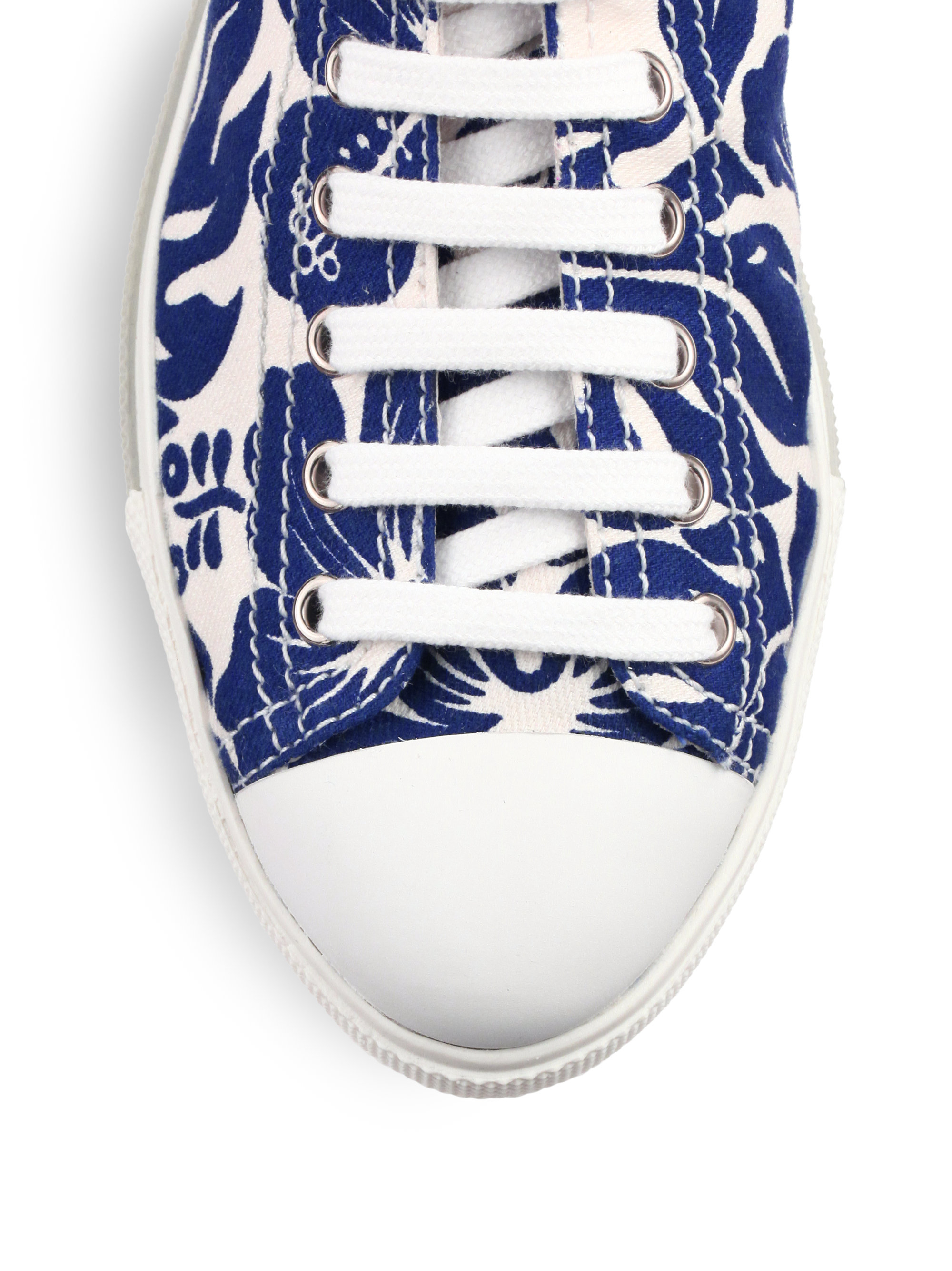 Lyst Prada HibiscusPrint Canvas HighTop Sneakers in Blue