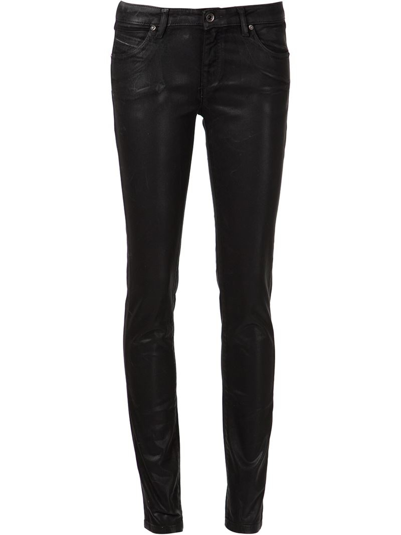 Lyst - Diesel Black Gold Leather Effect Skinny Jeans in Black