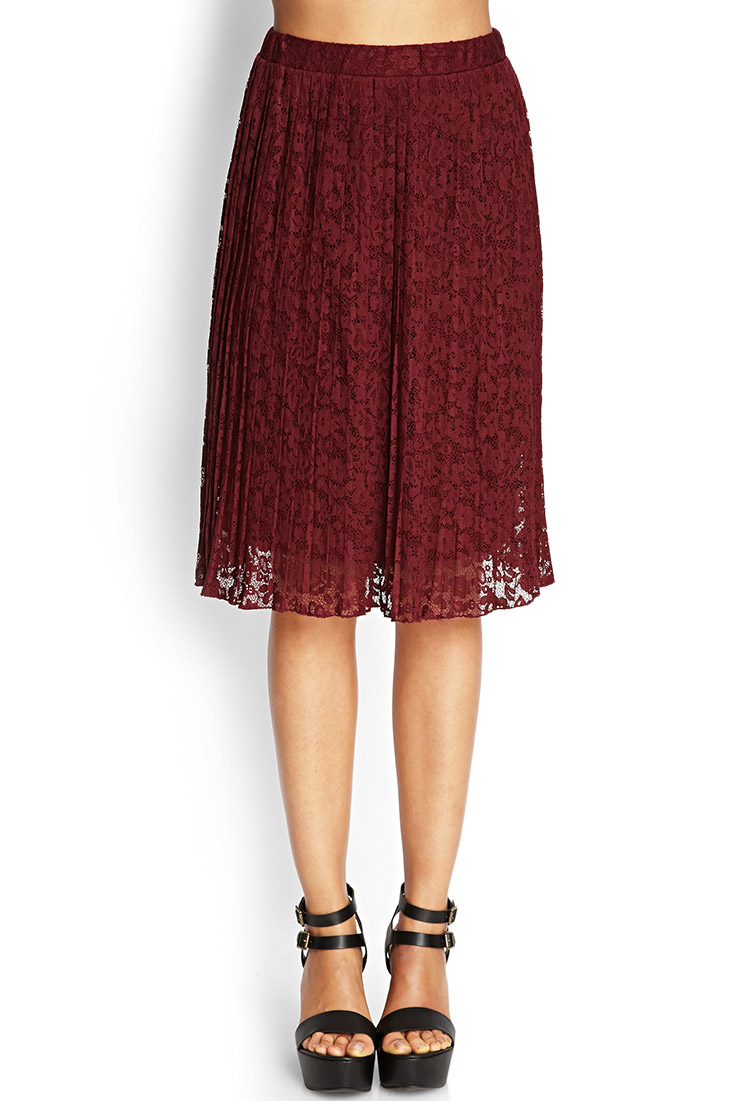 Forever 21 Accordion Pleated Lace Skirt in Red | Lyst