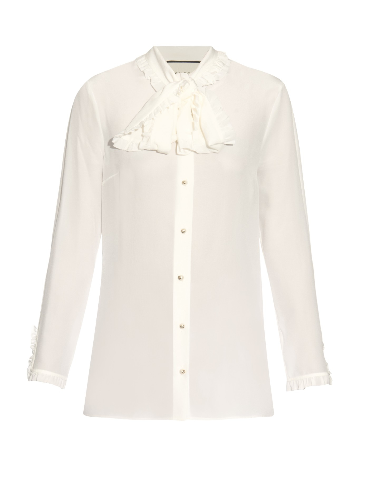 Gucci High-neck Ruffled Silk-crepe Blouse in White | Lyst