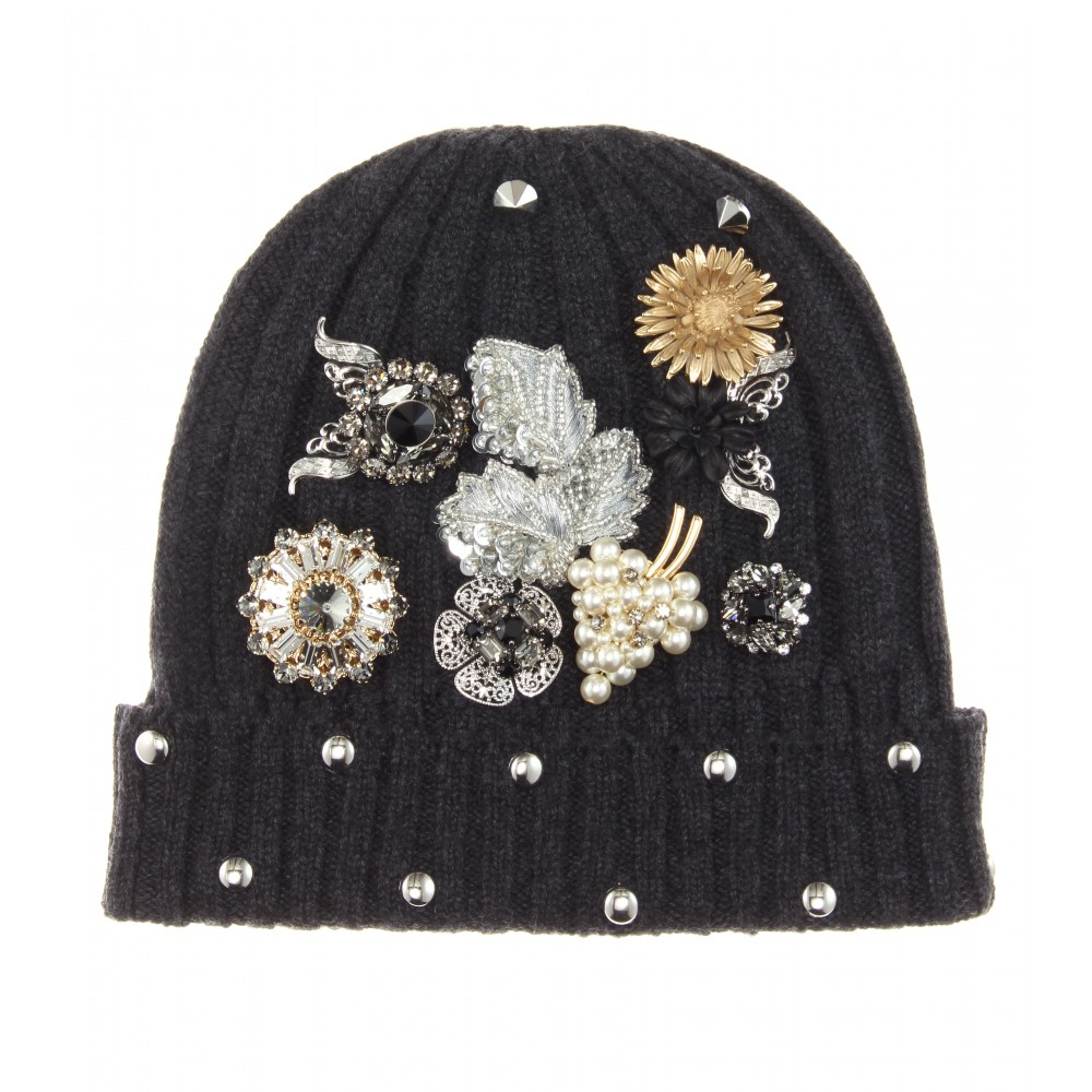 Lyst Dolce & gabbana Embellished Cashmere Hat in Gray