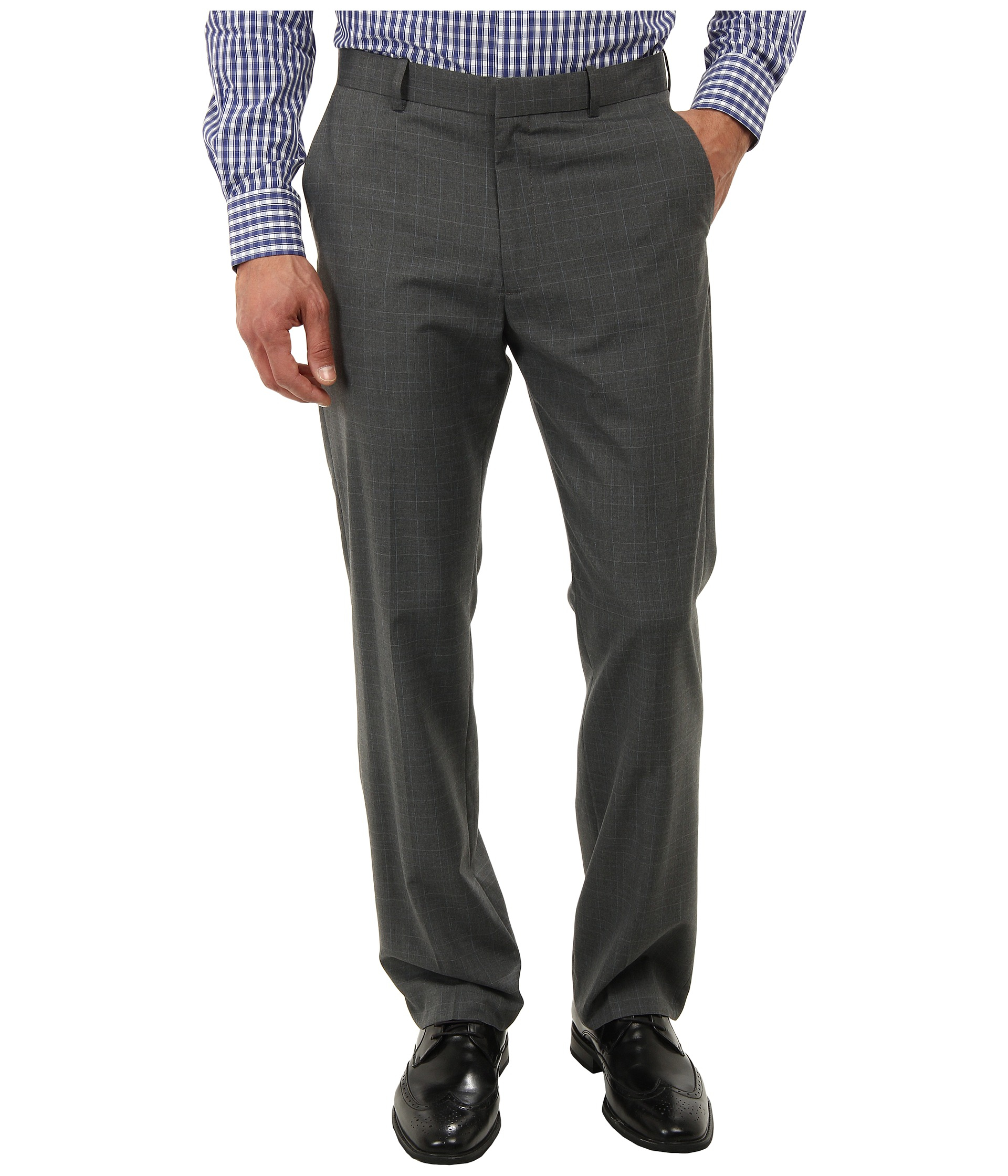 Perry ellis Large Check Dress Pant in Gray for Men (Alloy) | Lyst