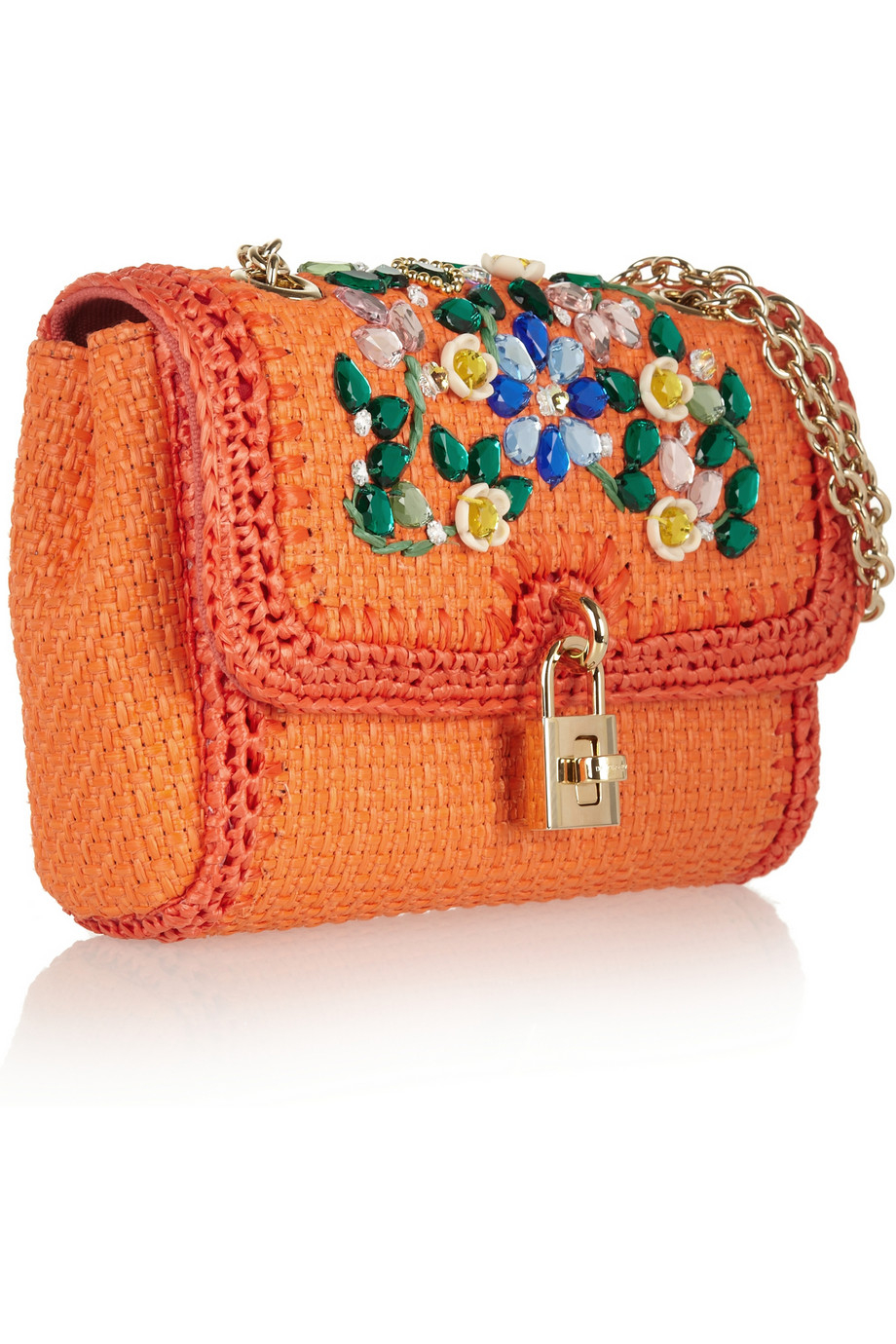 Dolce & gabbana Crystalembellished Raffia Shoulder Bag in Orange | Lyst