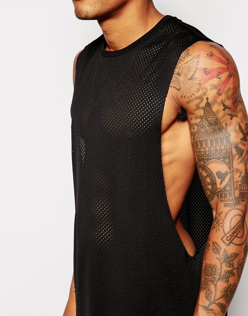 Lyst Asos Longline Sleeveless T Shirt In Mesh In Black For Men 9142