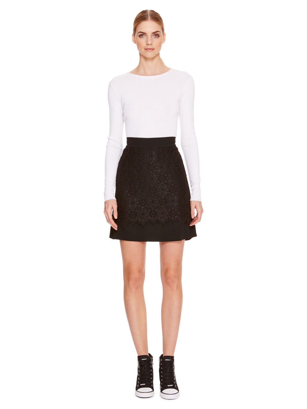 Dkny Lace Overlay A-line Skirt in Black | Lyst