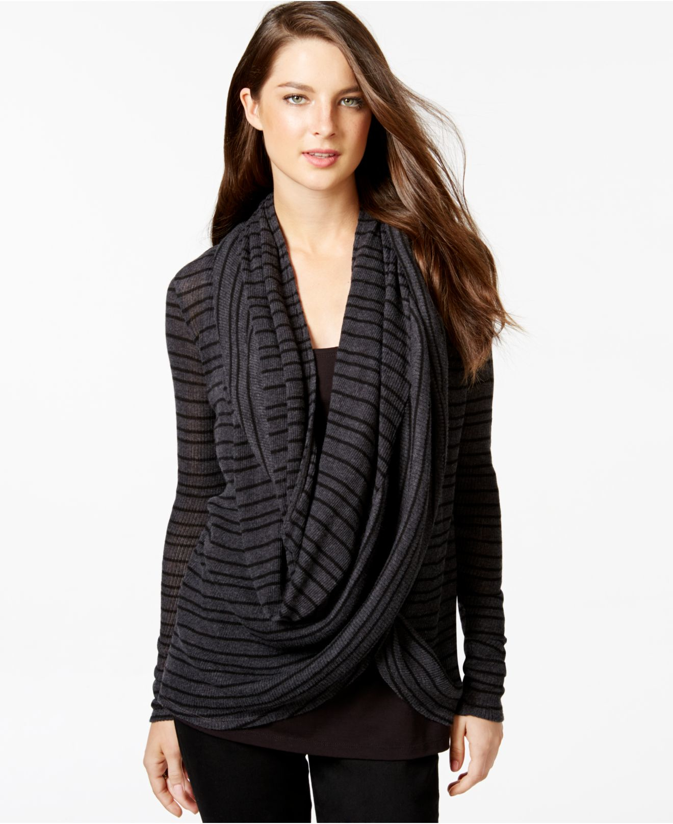 DKNY Wrap Openfront Cardigan in Charcoal Heather Grey (Gray) Lyst
