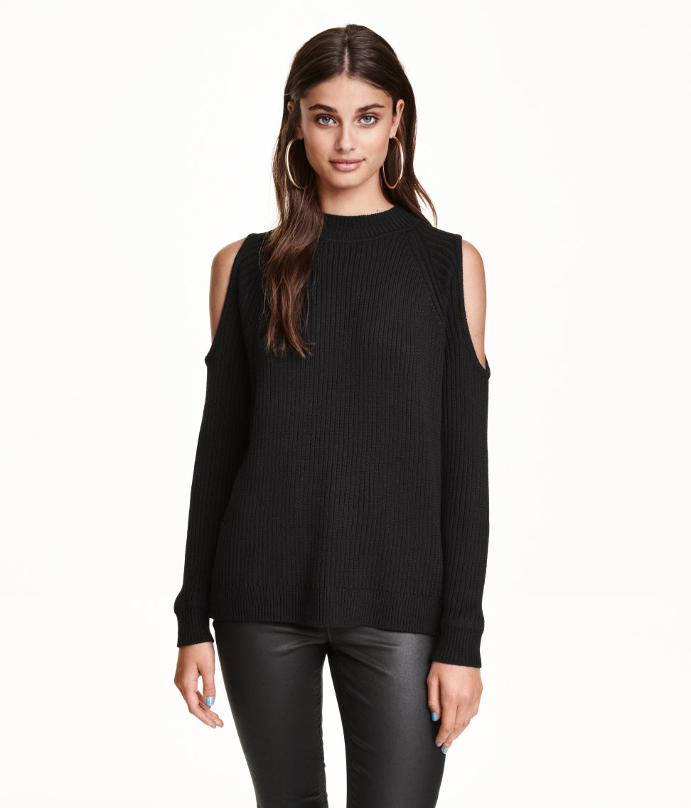 H&M Ribknit Cold Shoulder Jumper in Black Lyst