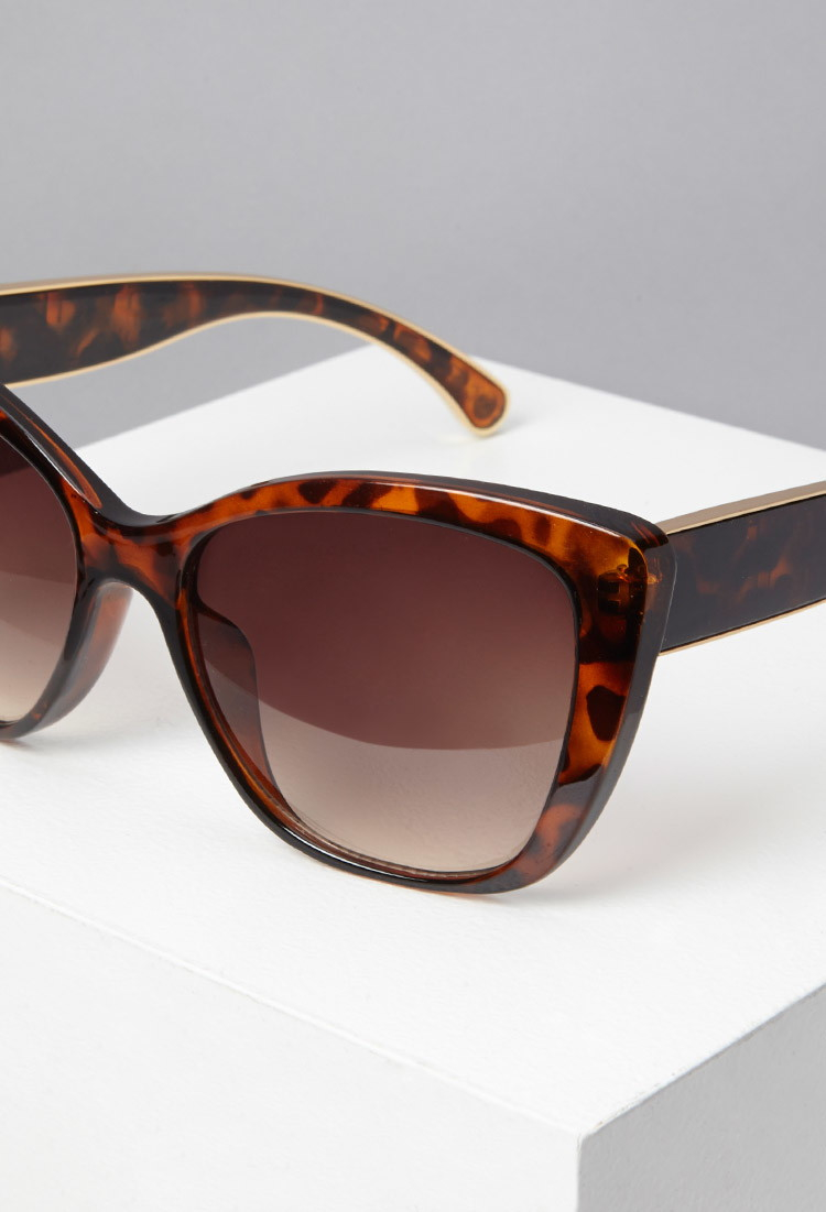 Lyst - Forever 21 Metallic-trimmed Cat Eye Sunglasses in Brown