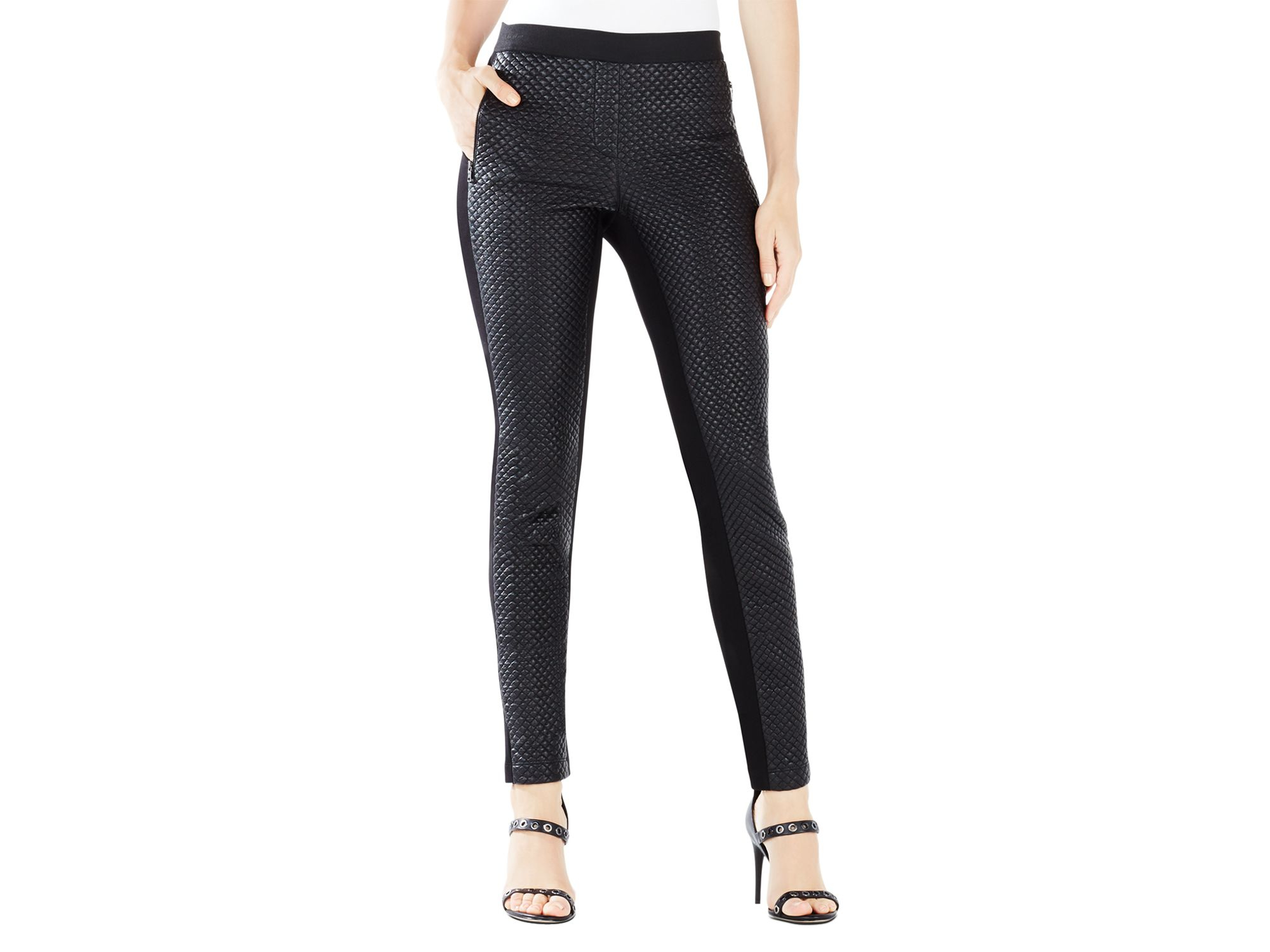 Bcbgmaxazria Nicolar Quilted Faux Leather Pants in Black | Lyst