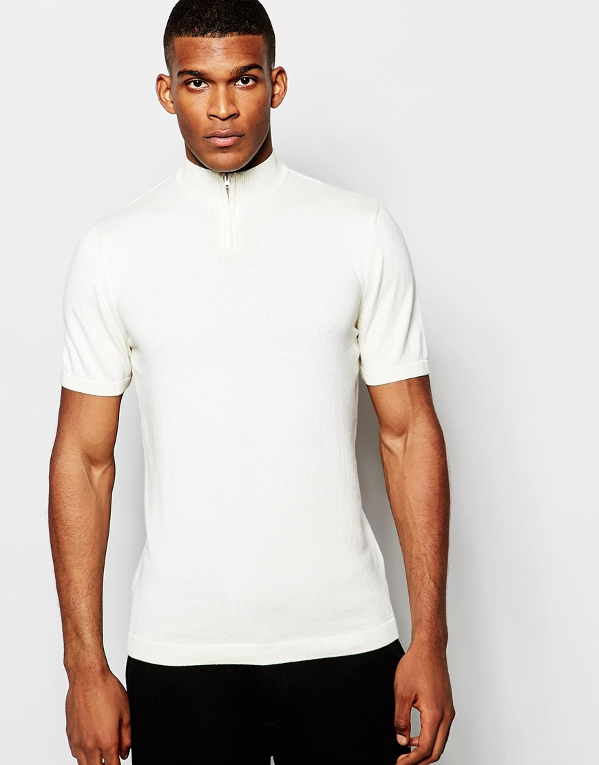 ASOS Knitted Turtleneck T-shirt With Zip in White for Men - Lyst
