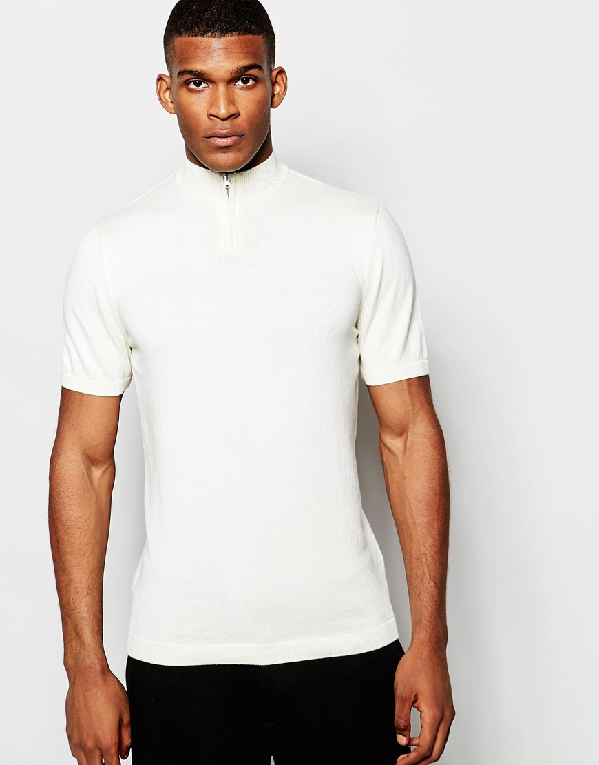 ASOS Knitted Turtleneck Tshirt With Zip in White for Men Lyst