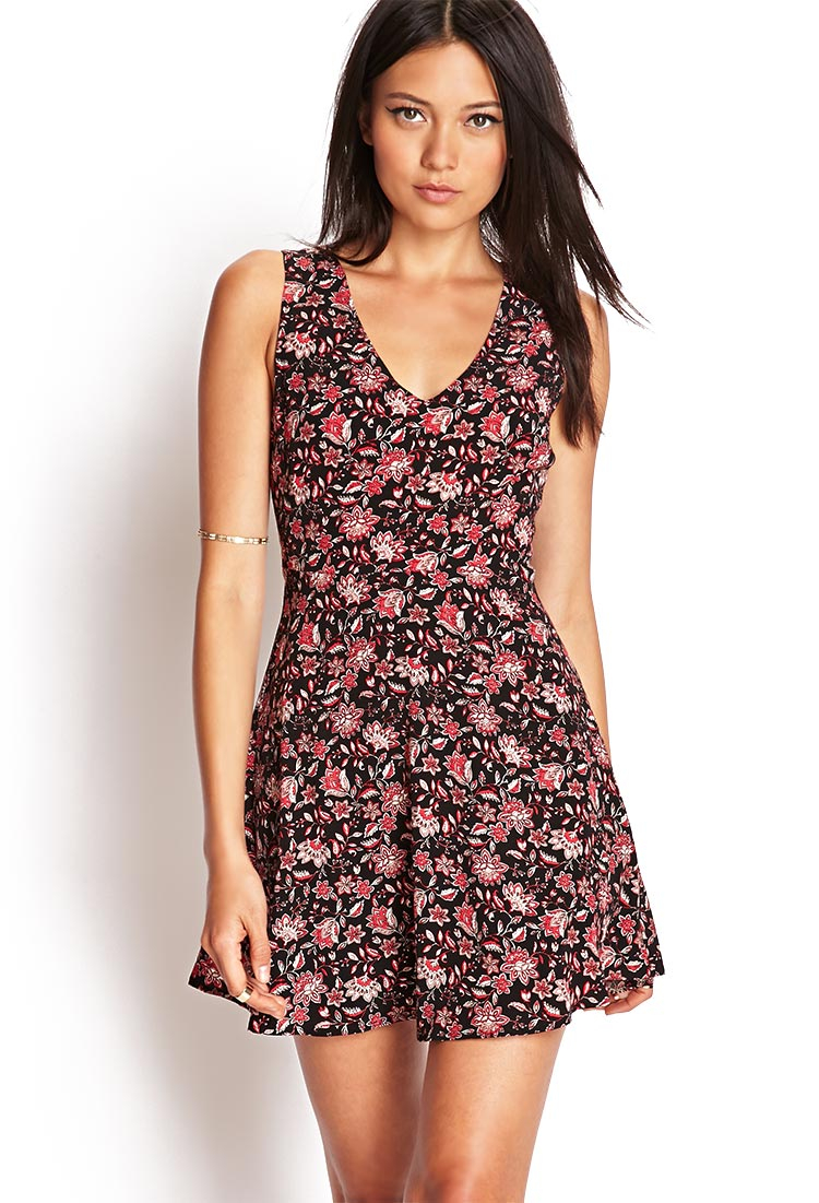 Lyst - Forever 21 Paisley Floral Skater Dress in Red