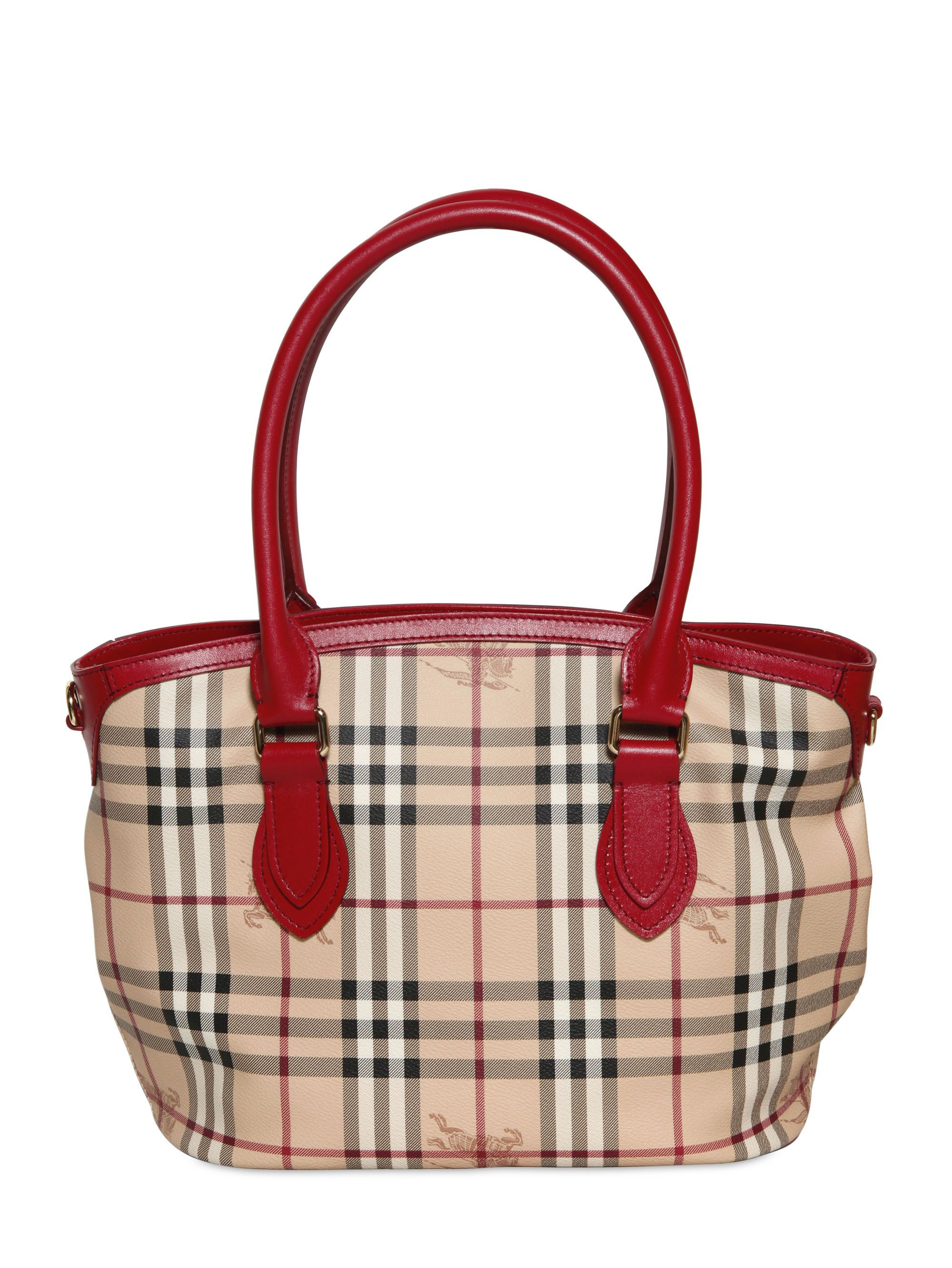 Burberry Small Newfield Haymarket Pvc Bag in Red | Lyst