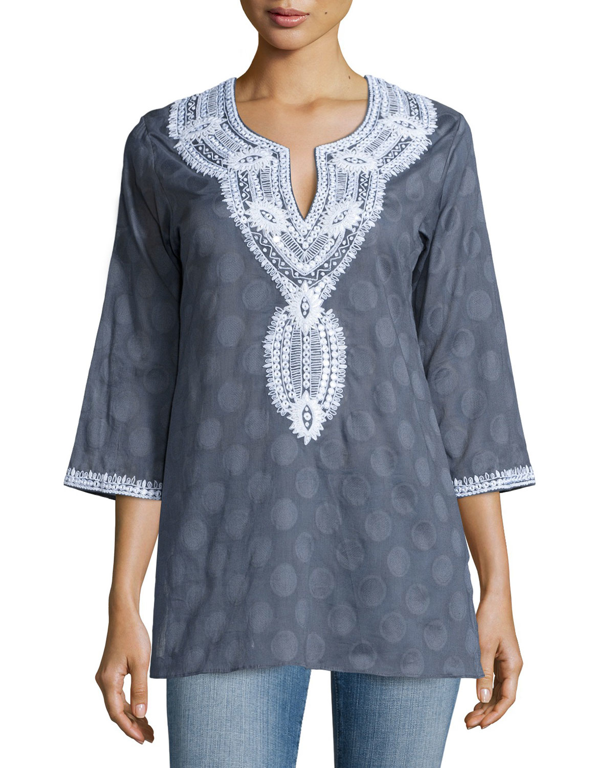 Sulu collection Aria Embroidered Cotton Tunic in Blue | Lyst