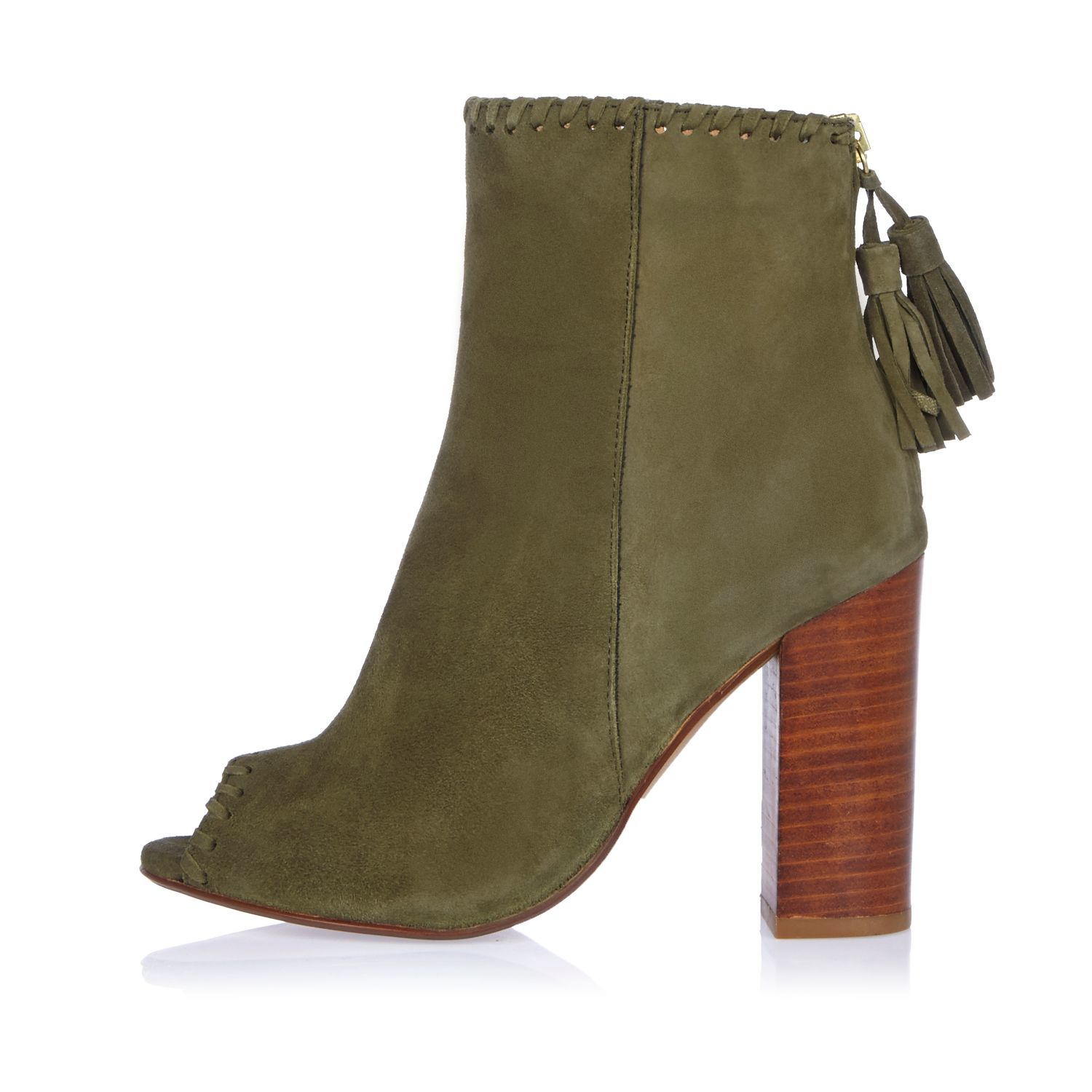 River island Khaki Suede Peep Toe Shoe Boot in Natural Lyst