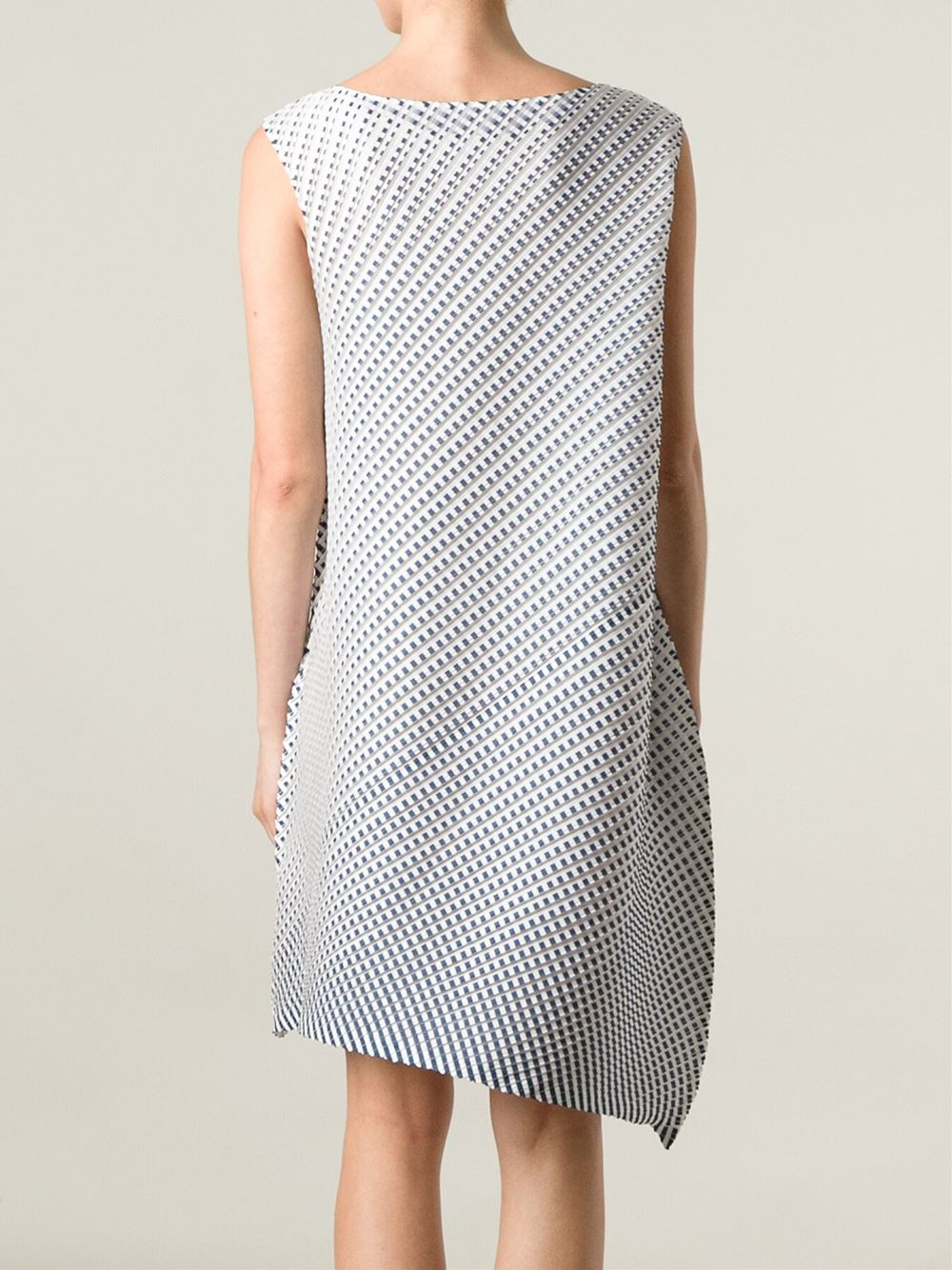 Lyst Pleats Please Issey Miyake Pleated Asymmetric Hem Dress In White Gallery