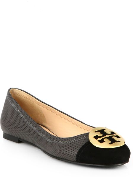 Tory Burch Serena Embossed Leather Ballet Flats in Black (CHARCOAL ...