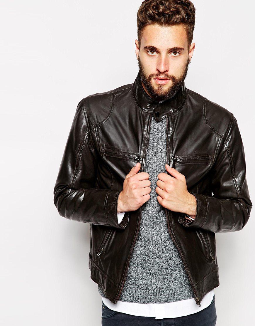 Lyst - Barneys originals Barney's Leather Biker Jacket in Brown for Men