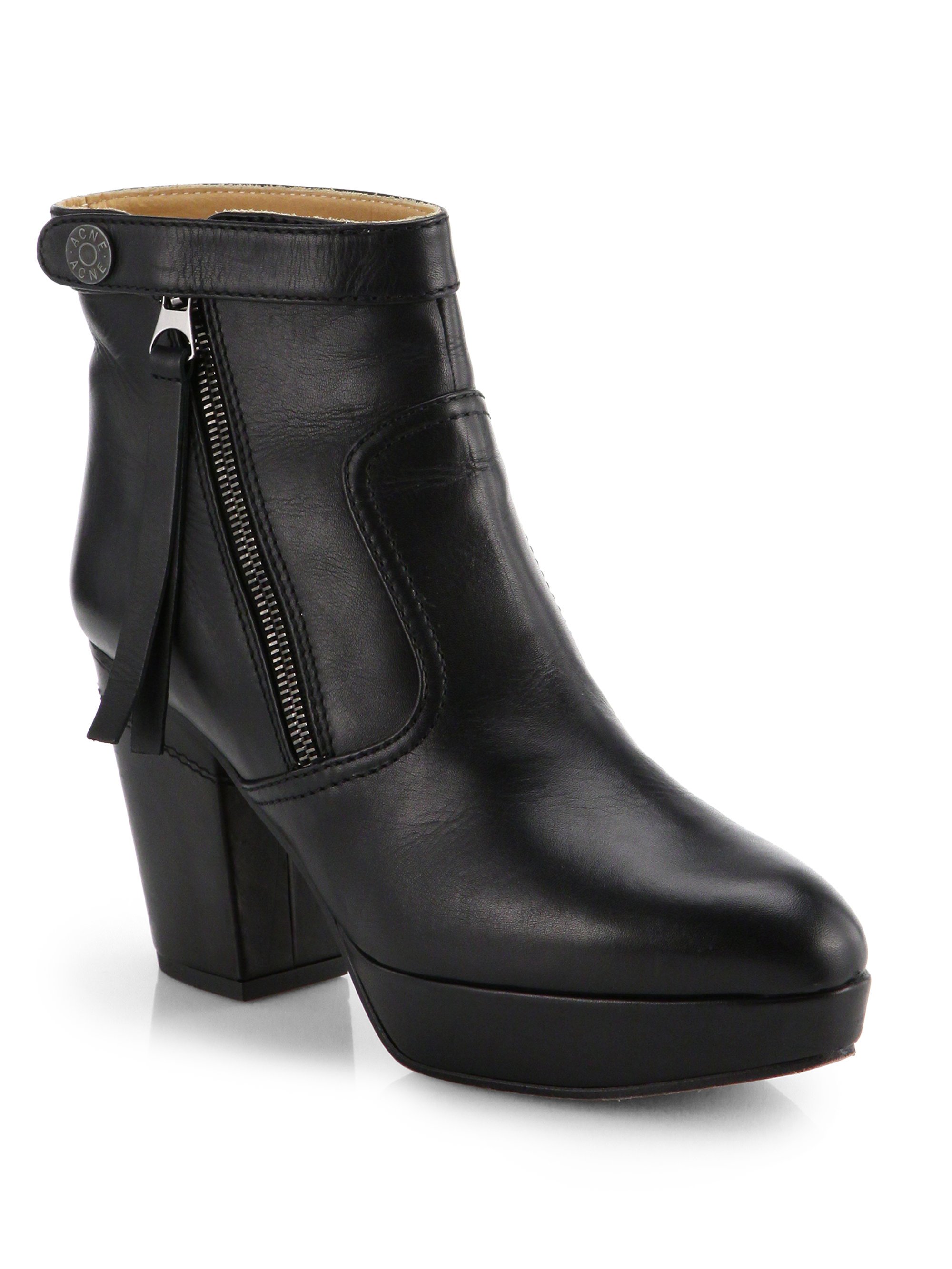 Acne studios Track Leather Platform Ankle Boots in Black | Lyst