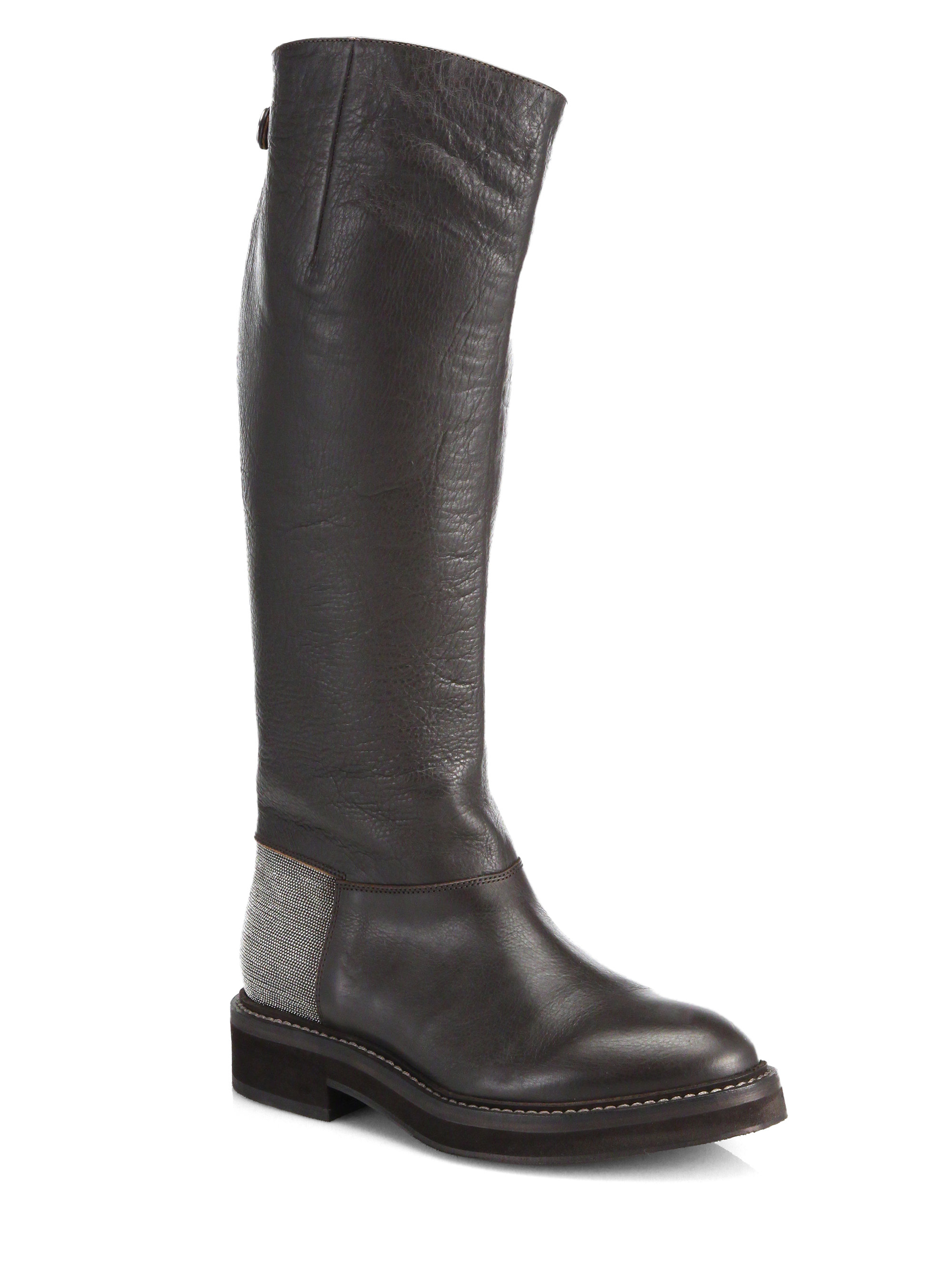 Brunello cucinelli Monili Beaded Leather Knee-High Riding Boots in ...