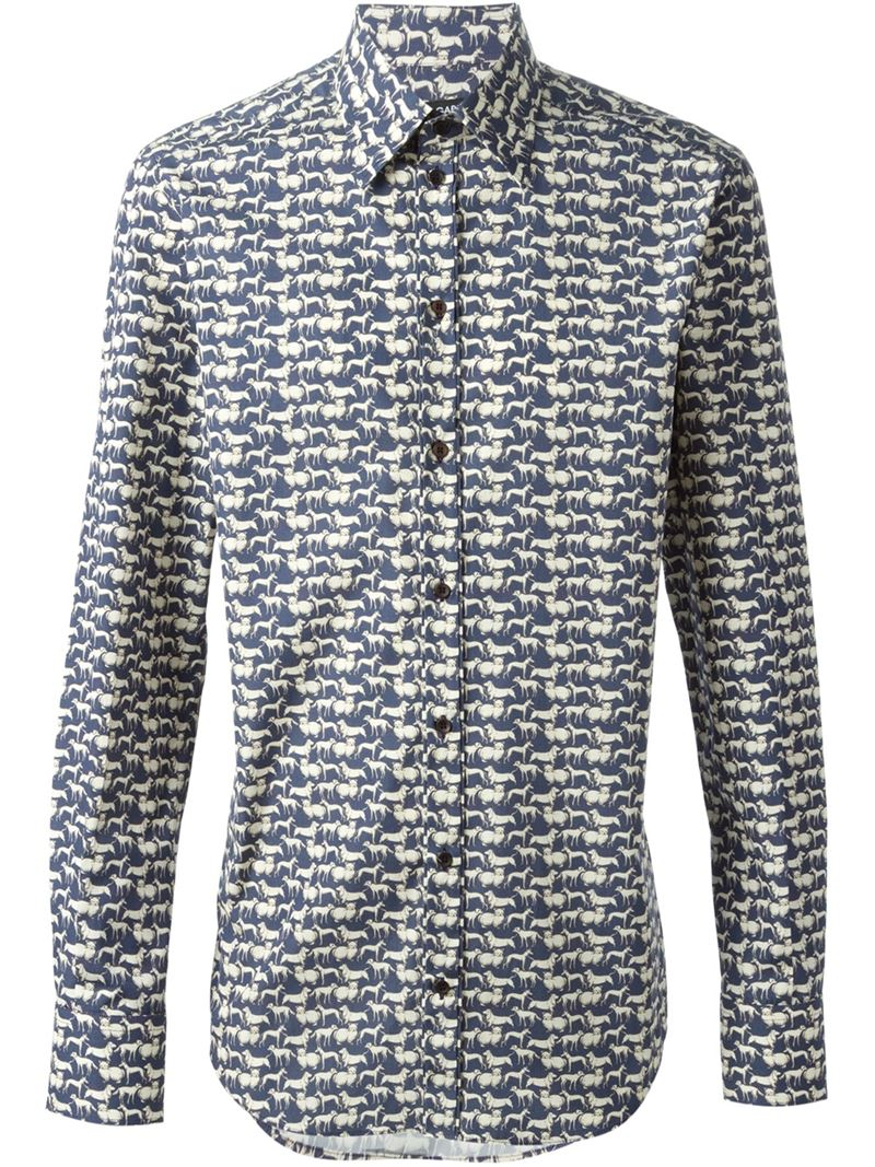 Dolce & gabbana Dog Print Shirt in Blue for Men Lyst