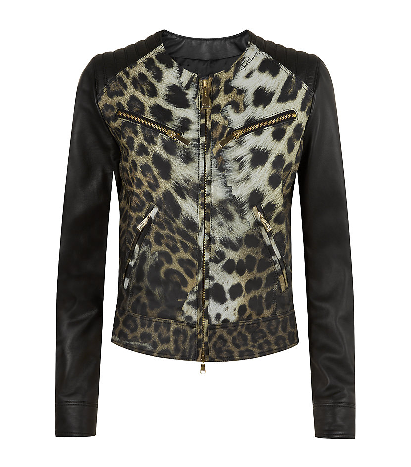 Just Cavalli Leopard Print Leather Jacket Lyst Gallery