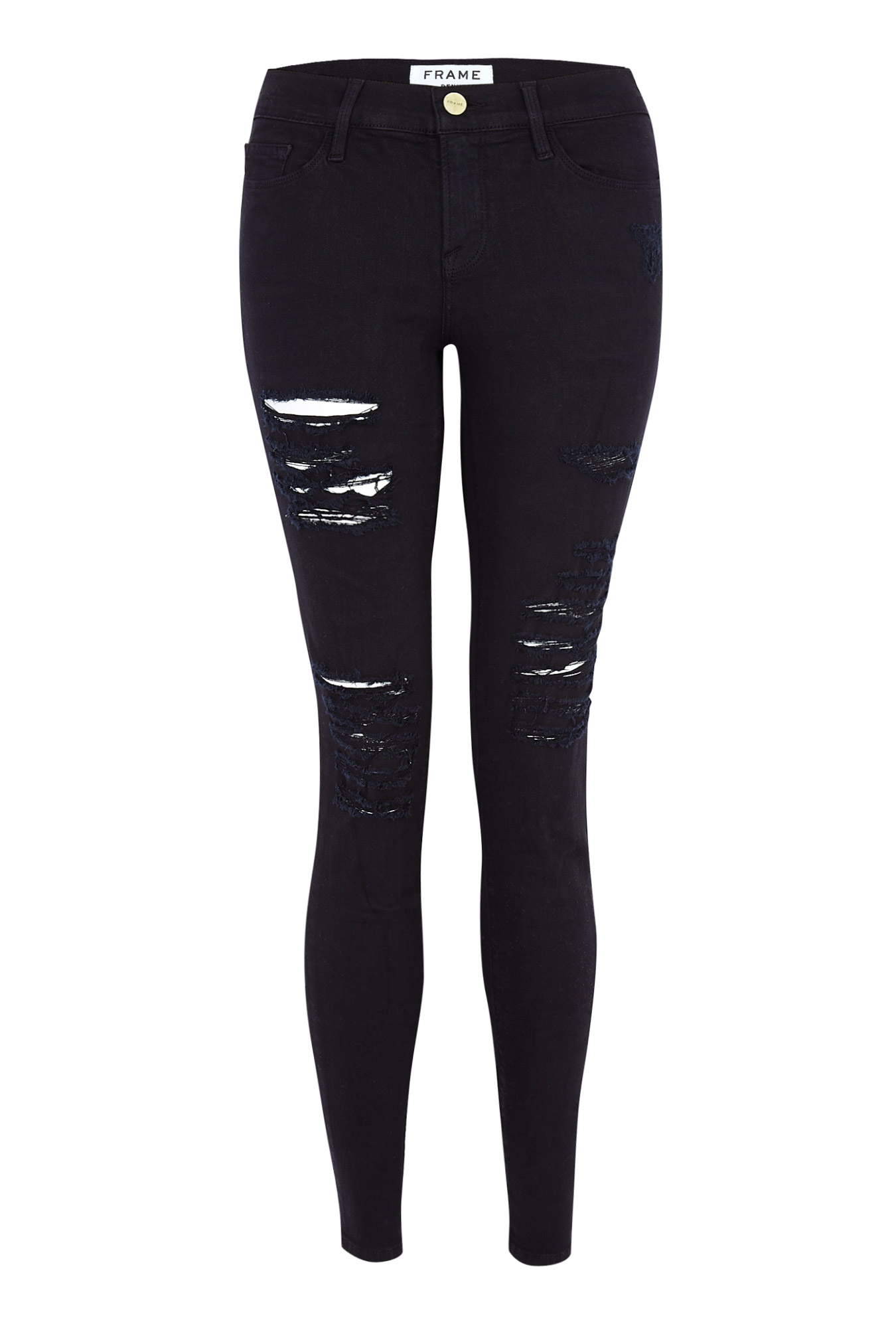 Frame denim Le Color Ripped Skinny Black Jeans in Blue (denim) | Lyst
