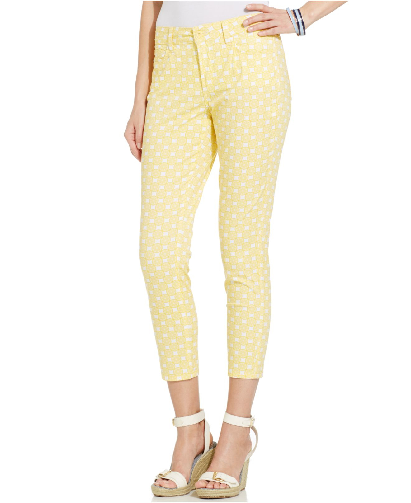 Lyst - Nydj Clarissa Lemon-print Skinny Ankle Jeans in Yellow