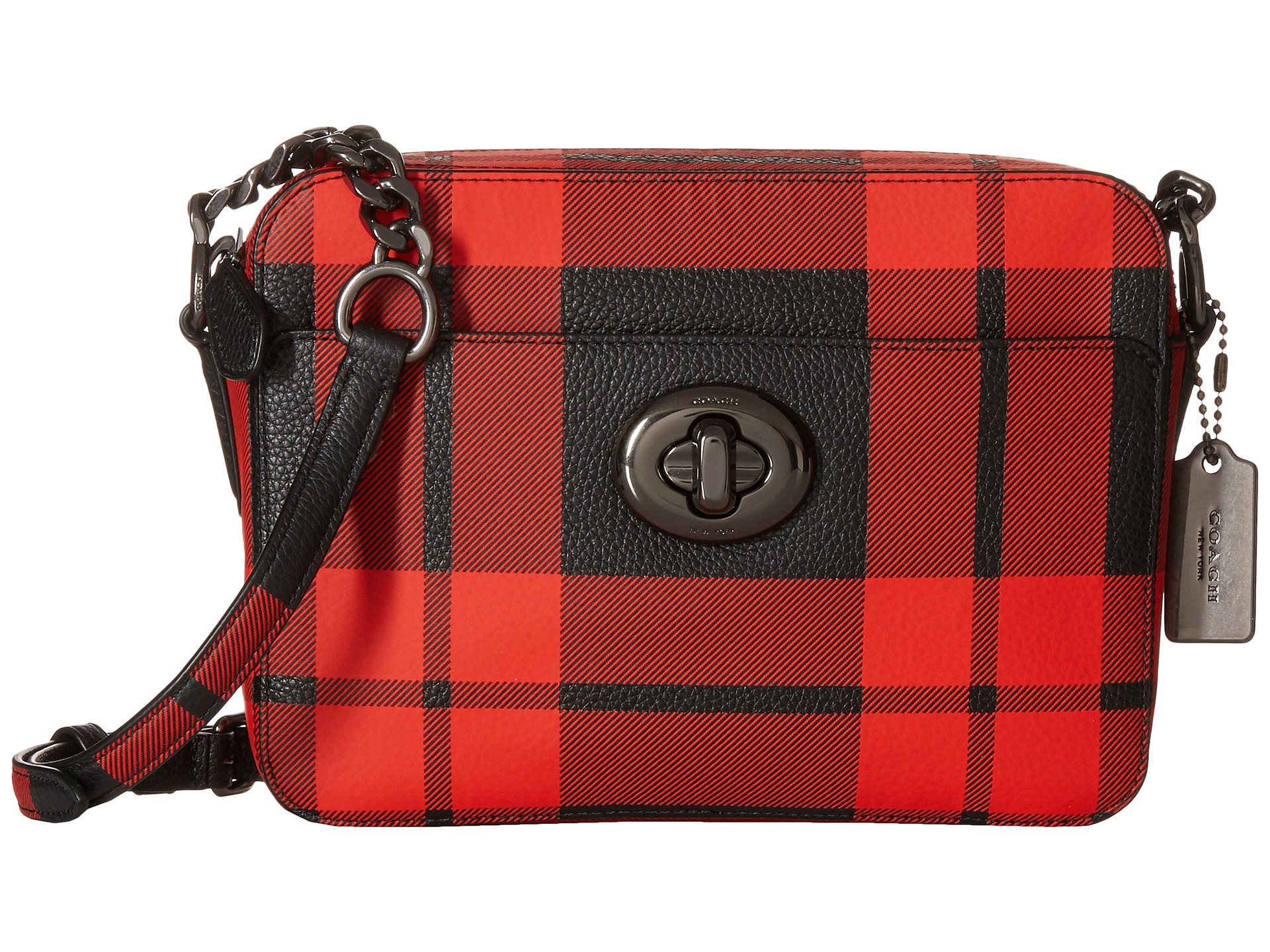 Lyst Coach Plaid Turnlock Camera Bag in Red