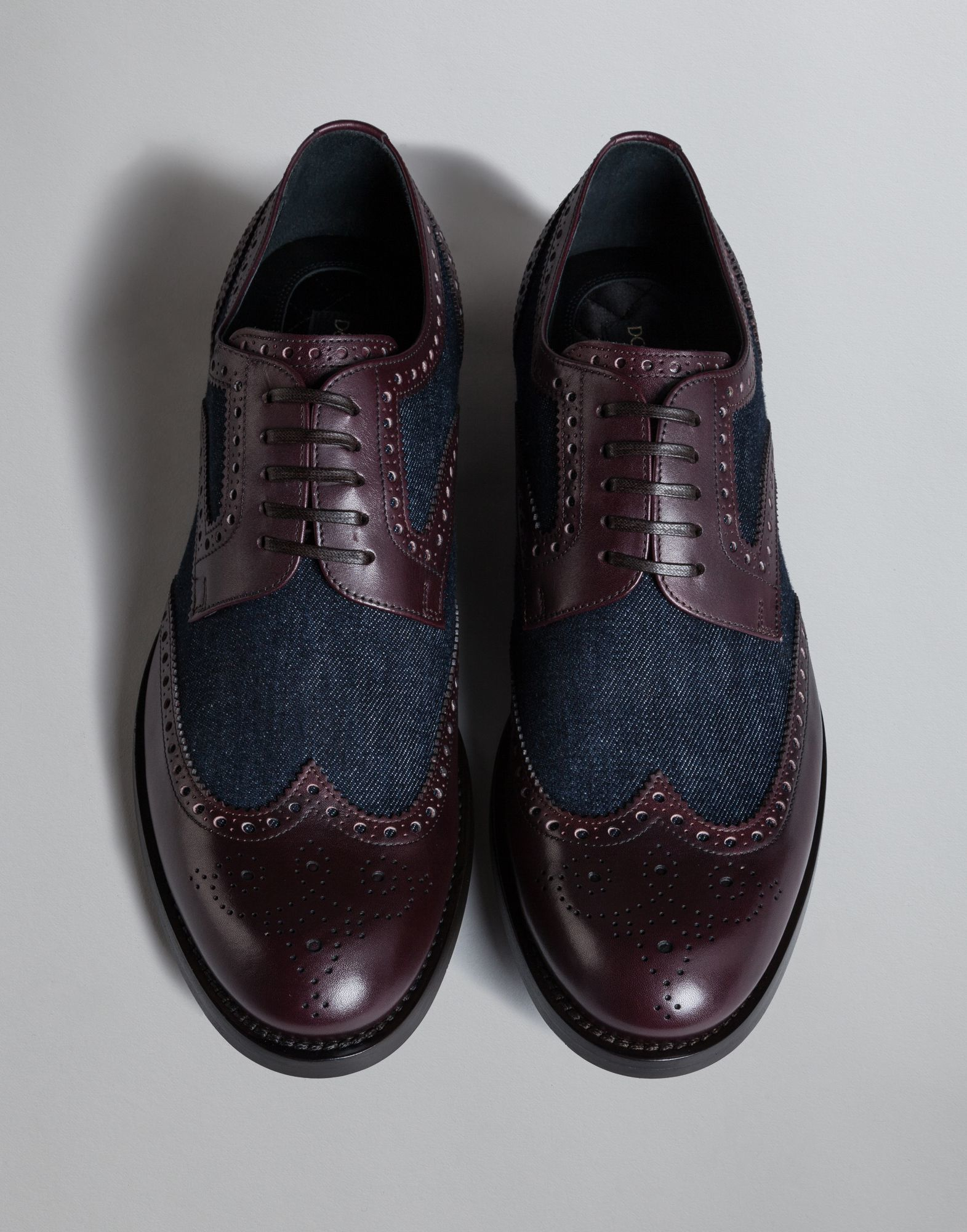 Dolce & Gabbana Leather And Denim Derby Brogue Shoe in Maroon (Purple ...