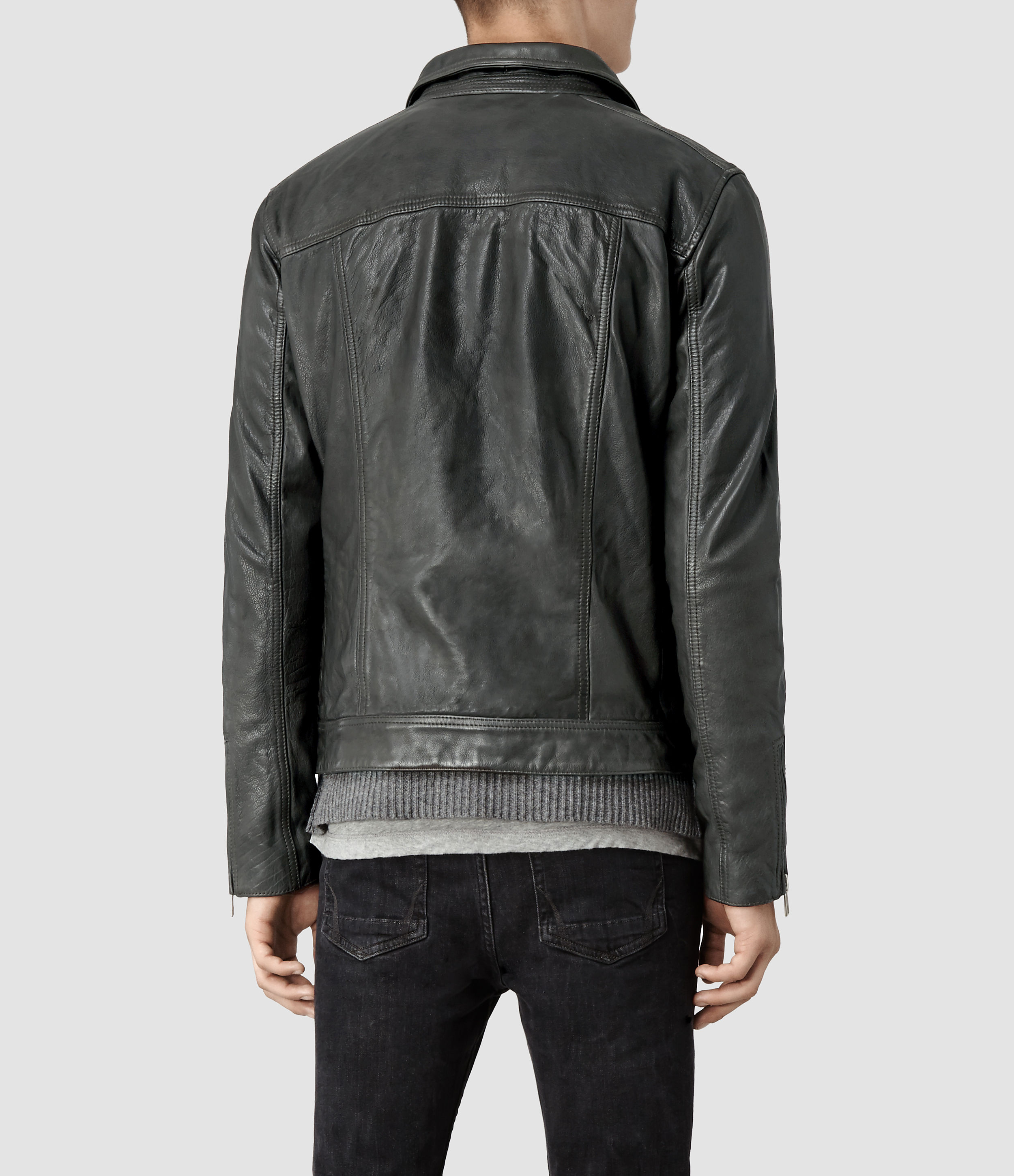 Lyst Allsaints Akira Leather Biker Jacket In Gray For Men Gallery