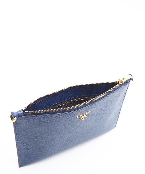 Prada Blue Leather Zip Top Convertible Clutch in Blue | Lyst  