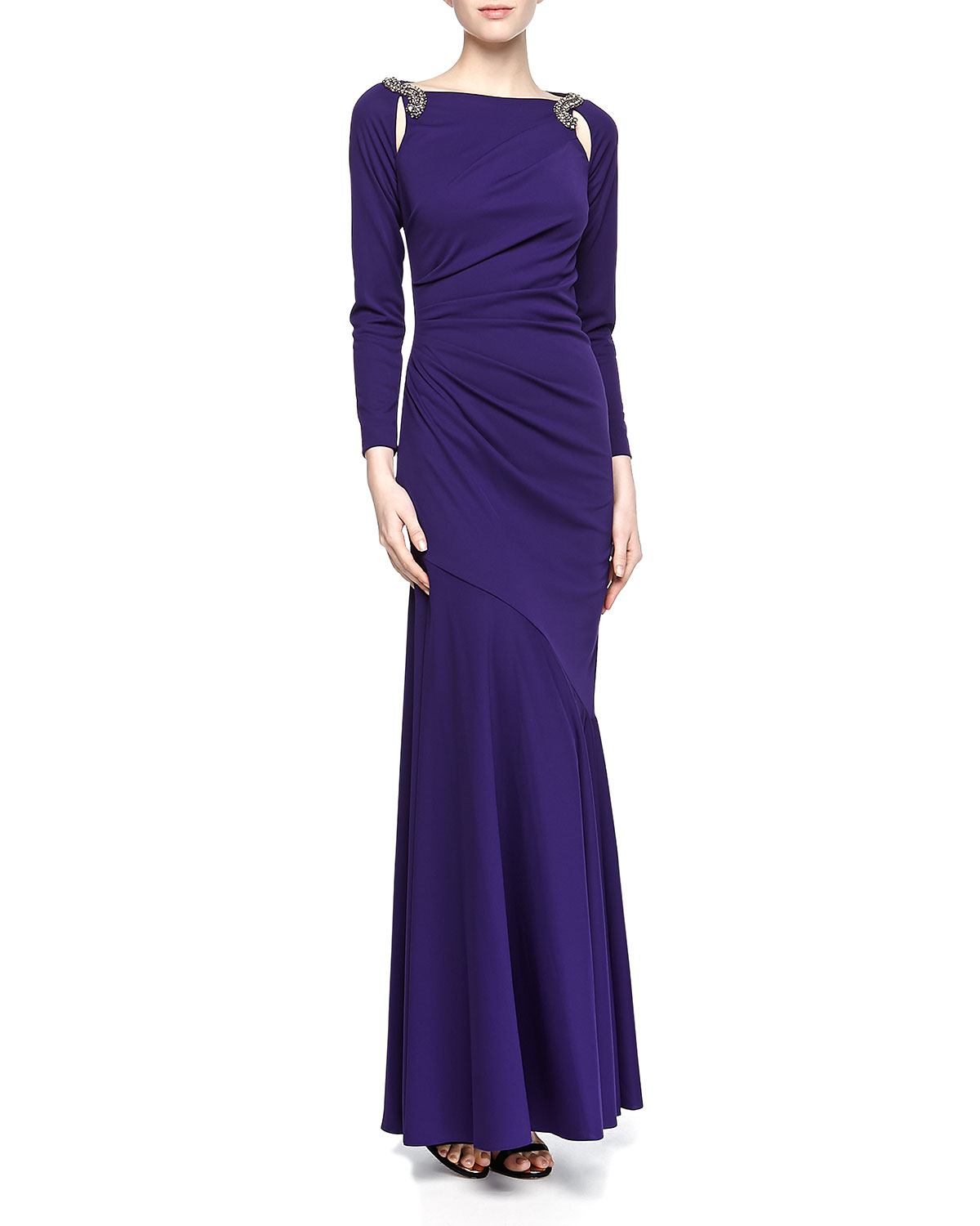 Rickie Freeman For Teri Jon Ruched Asymmetric Beaded Shoulder Gown in ...