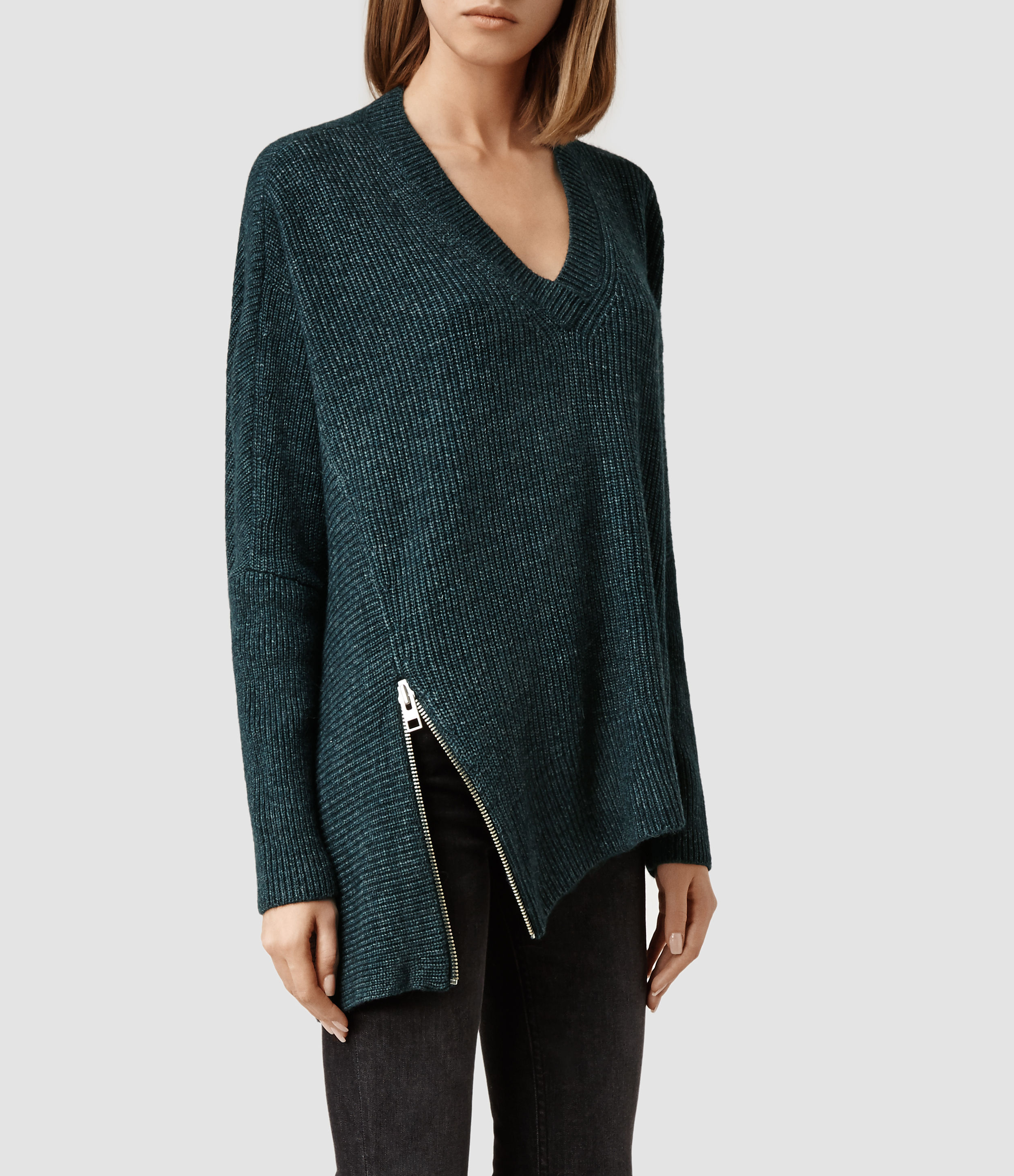 Lyst - Allsaints Able Zip Sweater in Green