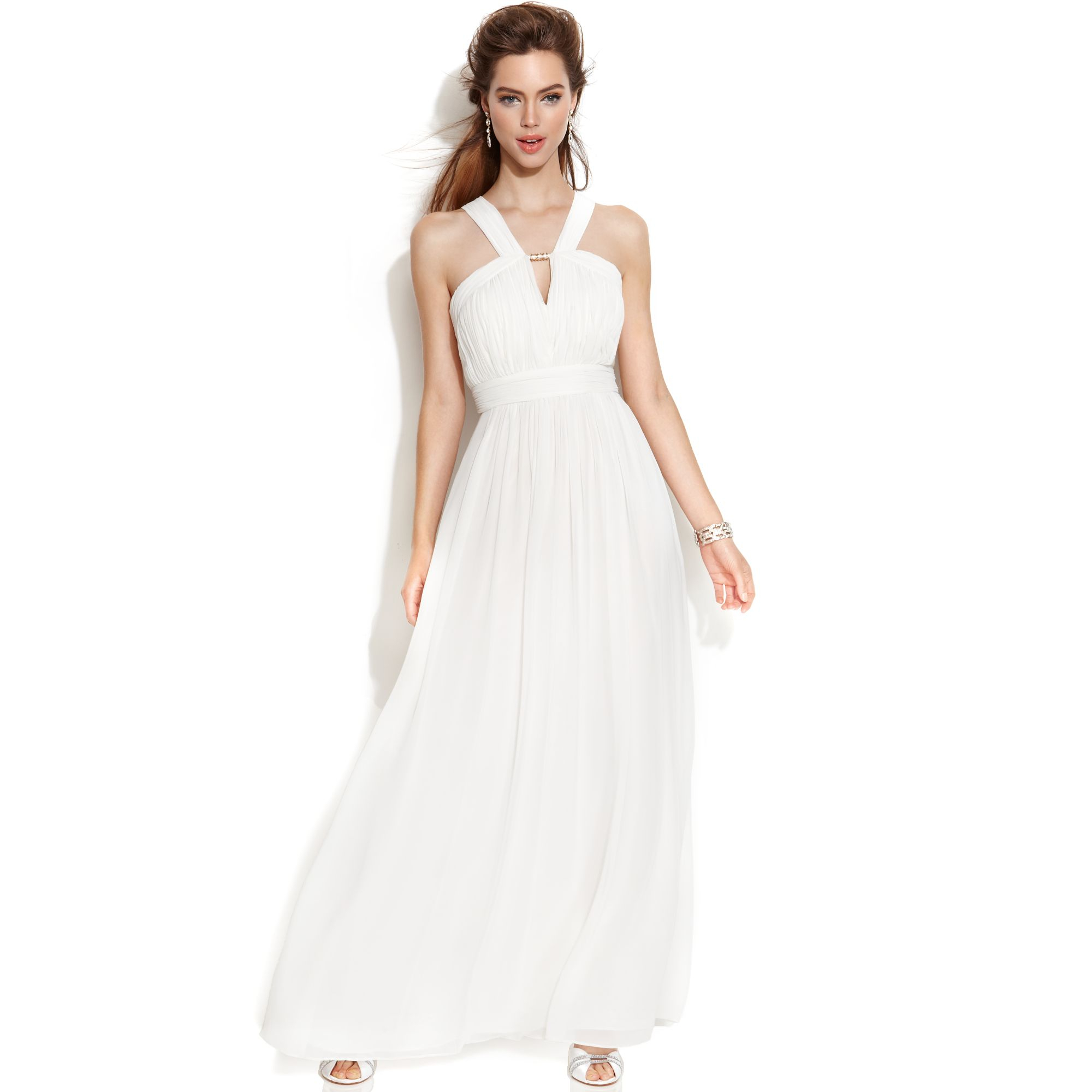Lyst - Ivanka trump Sleeveless Keyhole Halter Gown in White