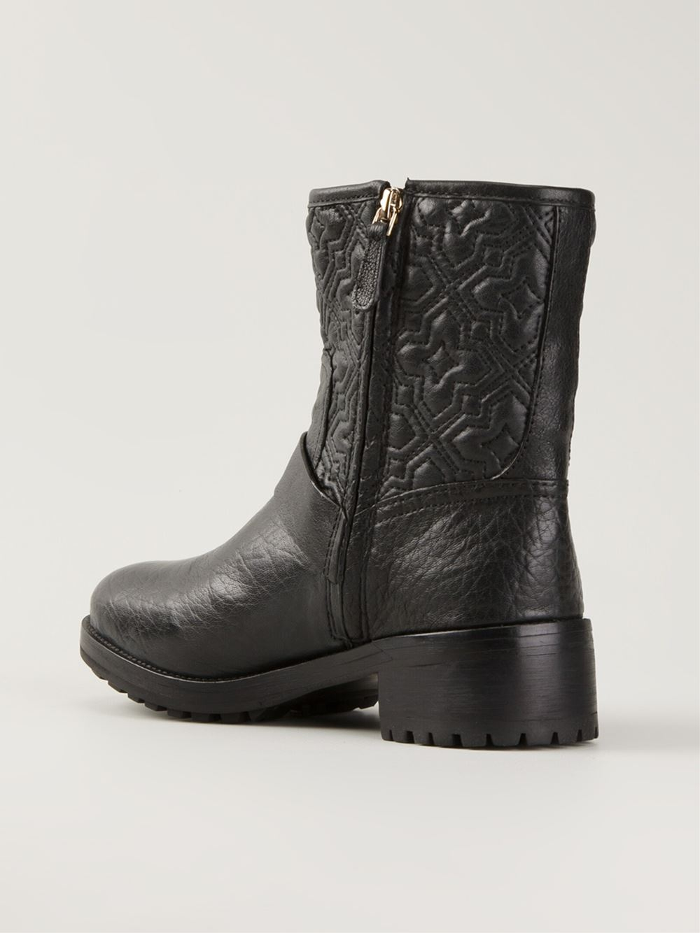 Tory burch 'jesse' Quilted Biker Boots in Black Lyst