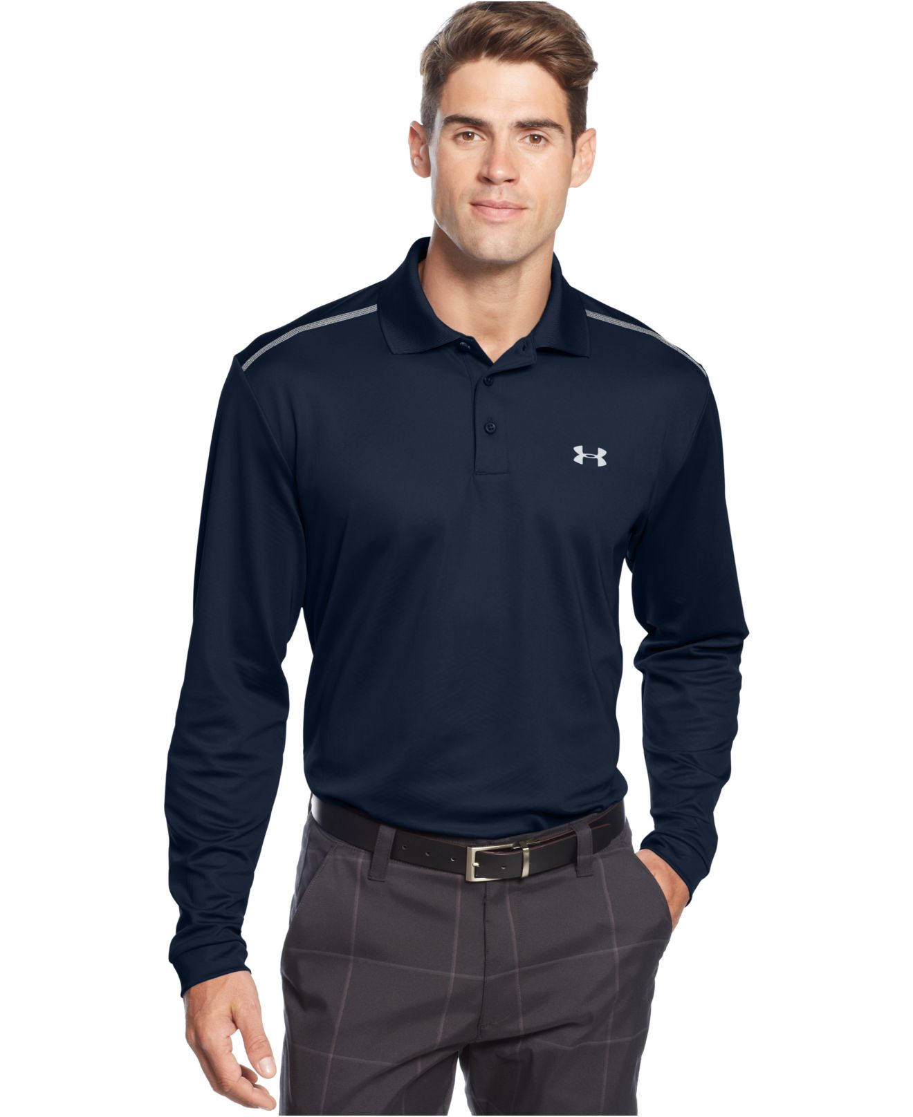 Under armour Infrared Long-Sleeve Performance Golf Polo in Blue for Men ...