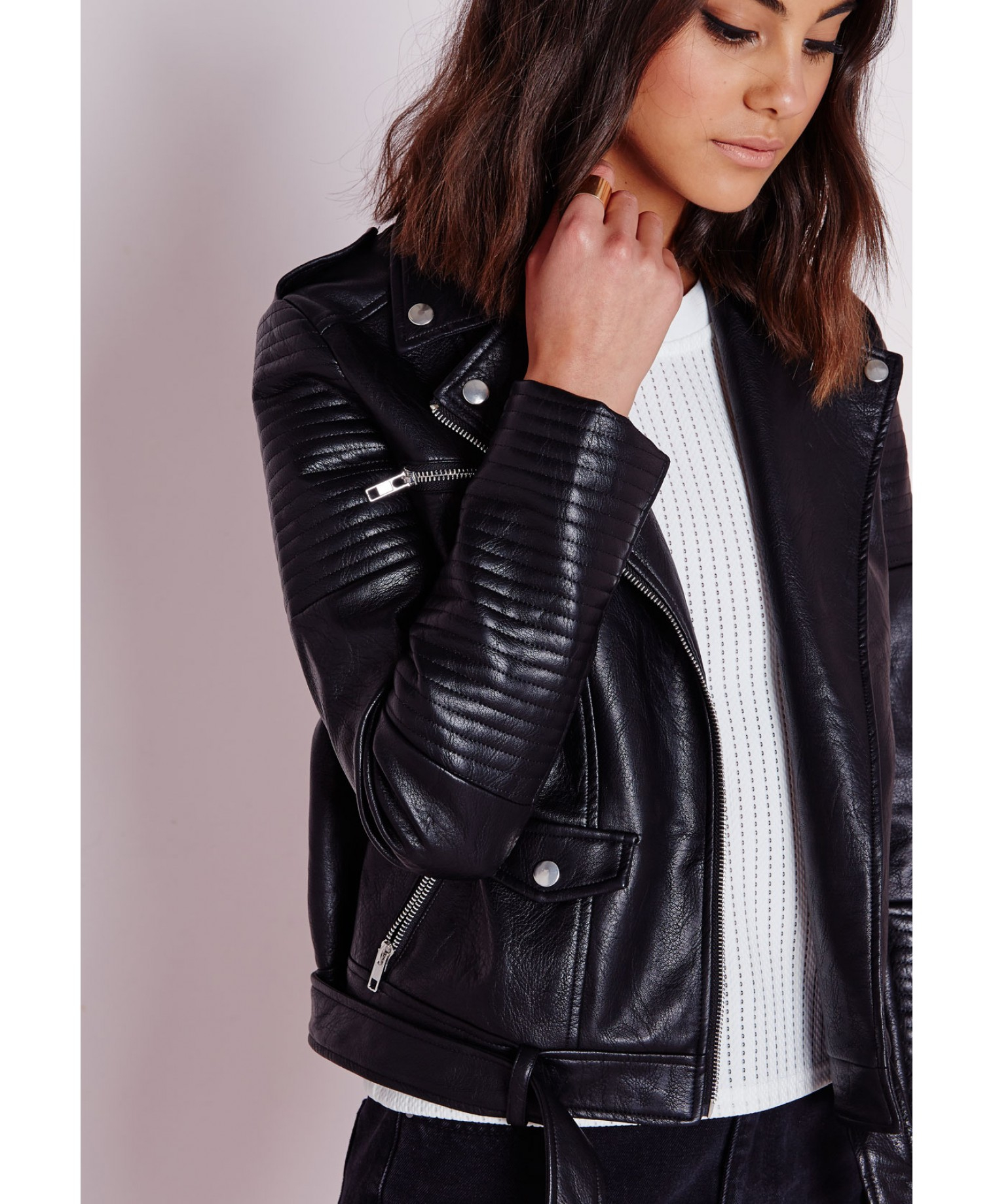 Faux Leather Biker Jacket Women - Jacket