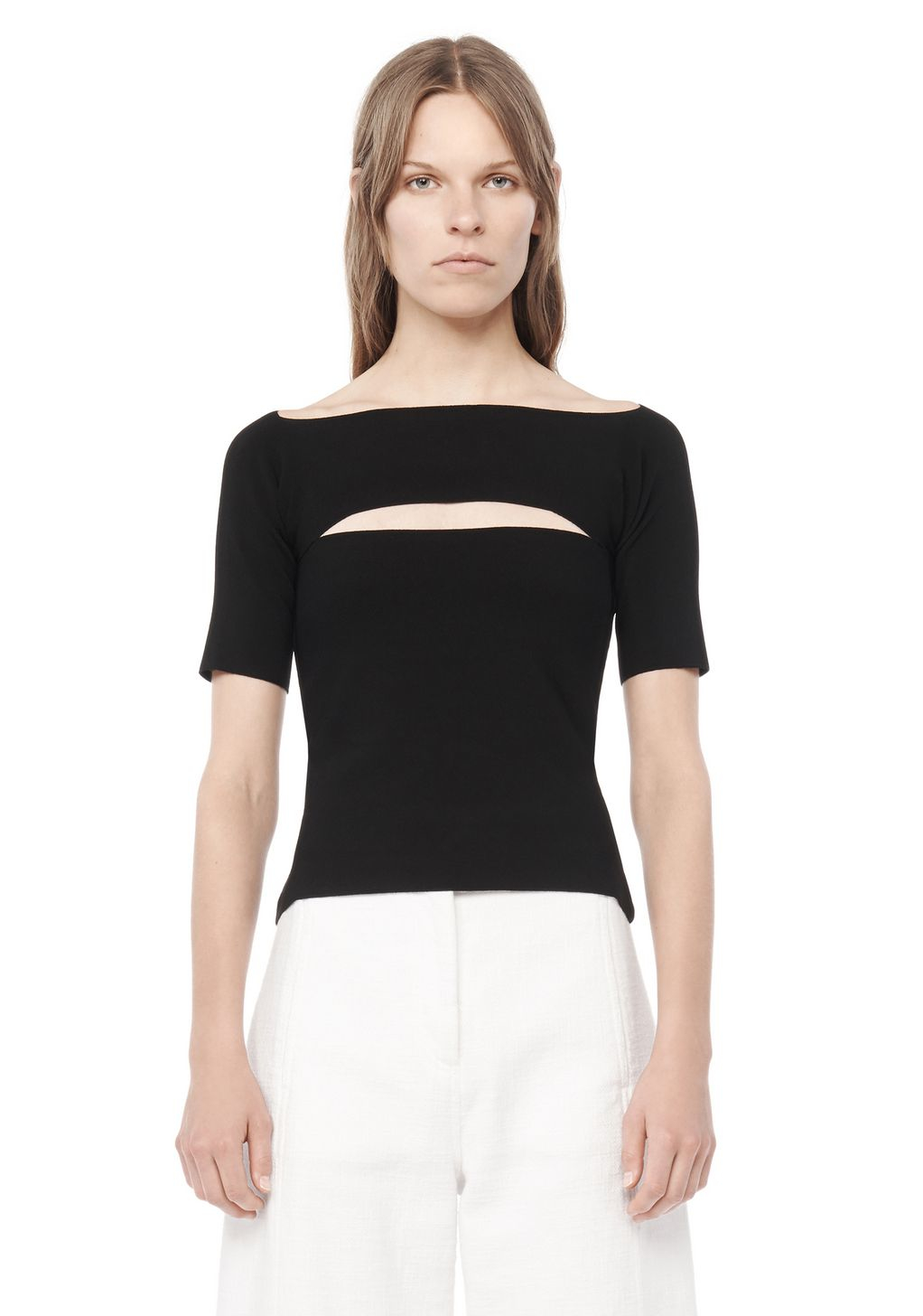 white shirt with black bandeau