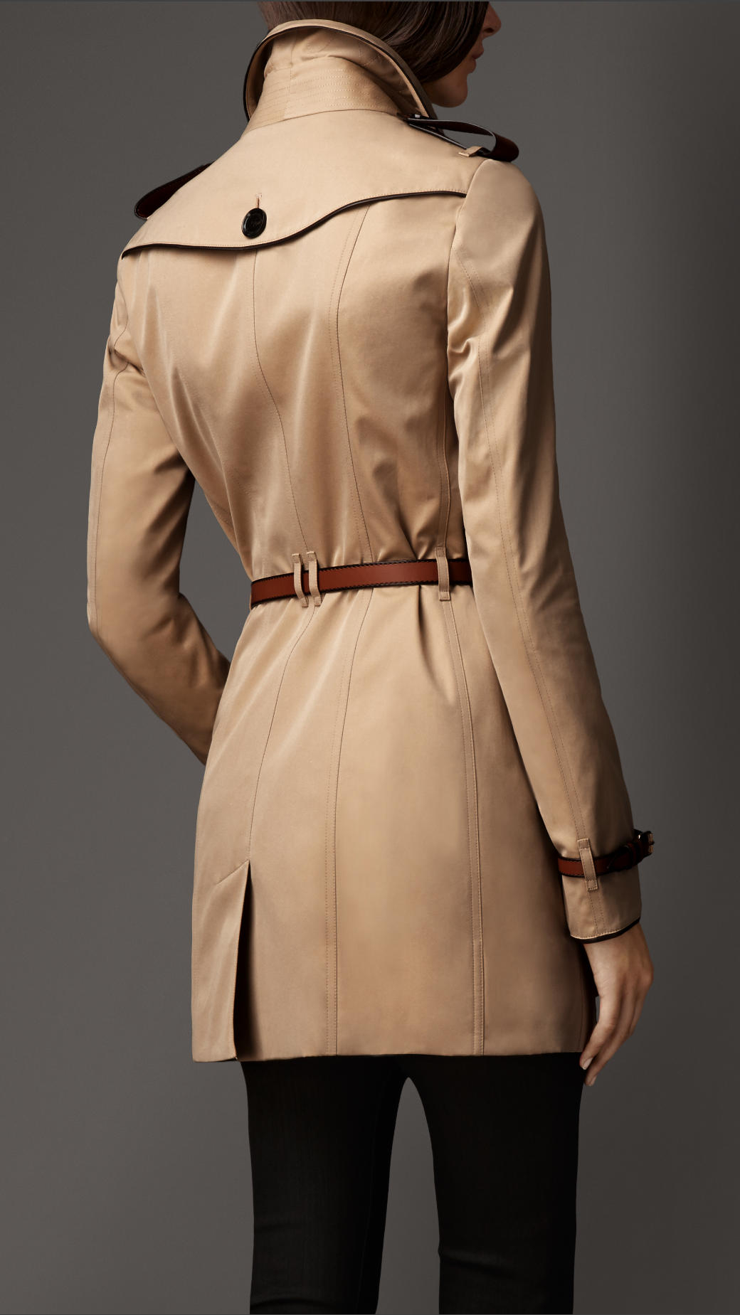 Lyst - Burberry Mid-Length Leather Trim Trench Coat in Natural
