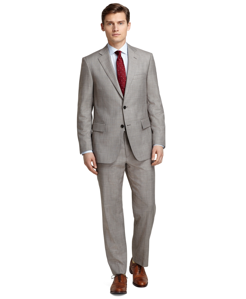 Brooks Brothers Regent Fit Tan Sharkskin With Windowpane 1818 Suit in ...